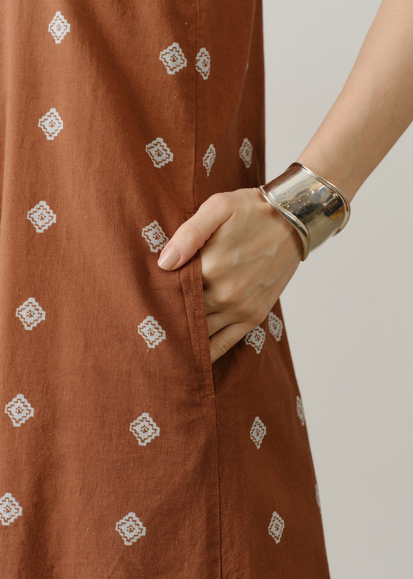 Cotton Linen Zigzag Flower Print Cami Dress