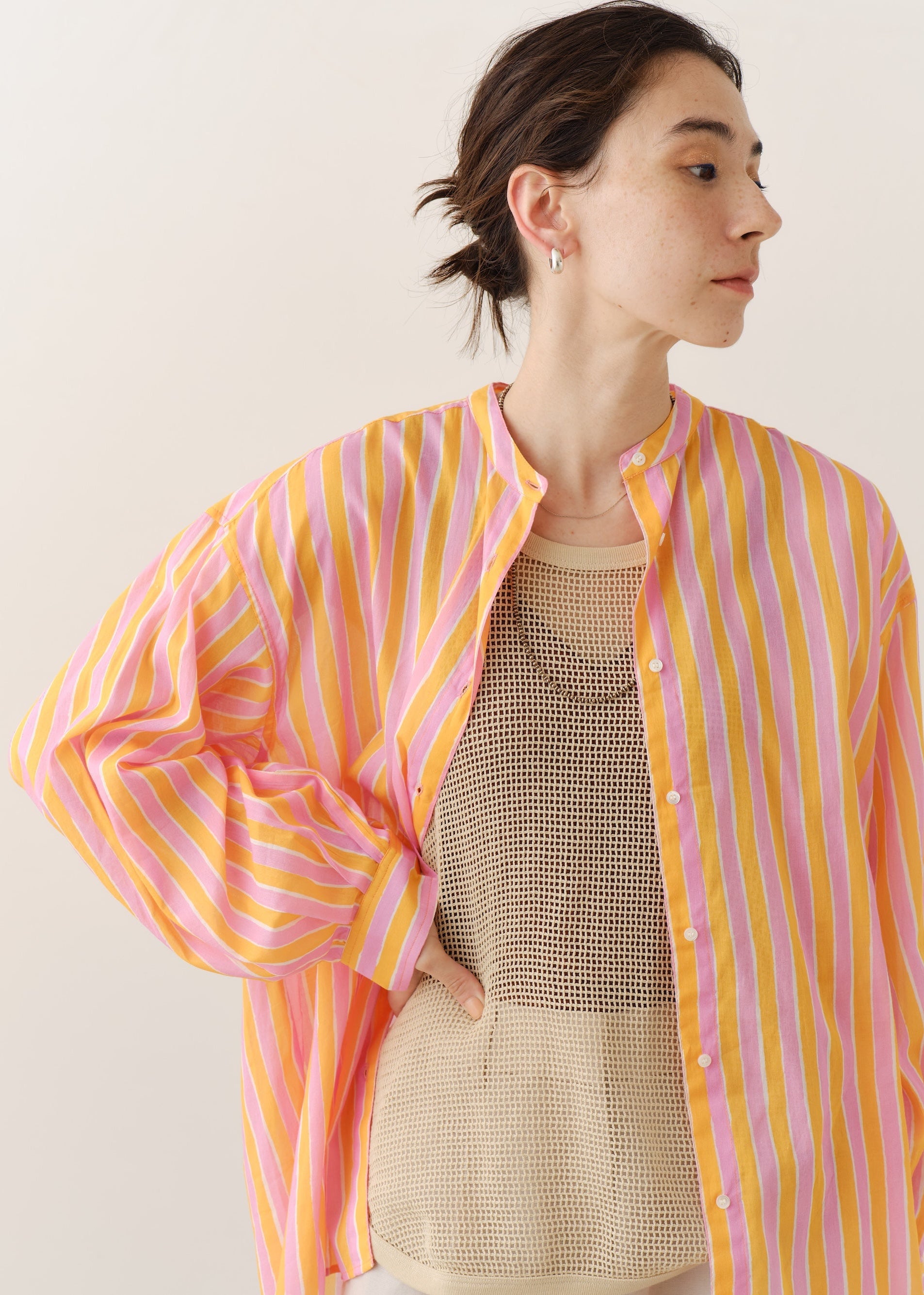 Cotton Wave Stripe Print Shirt