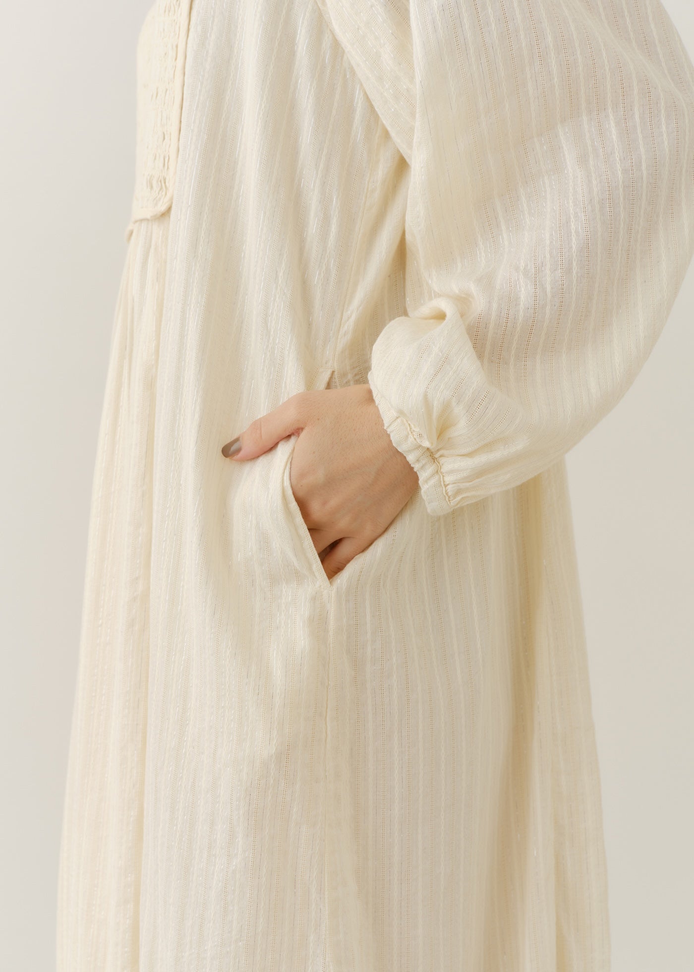 Cotton Stripe Jacquard Shirring Dress