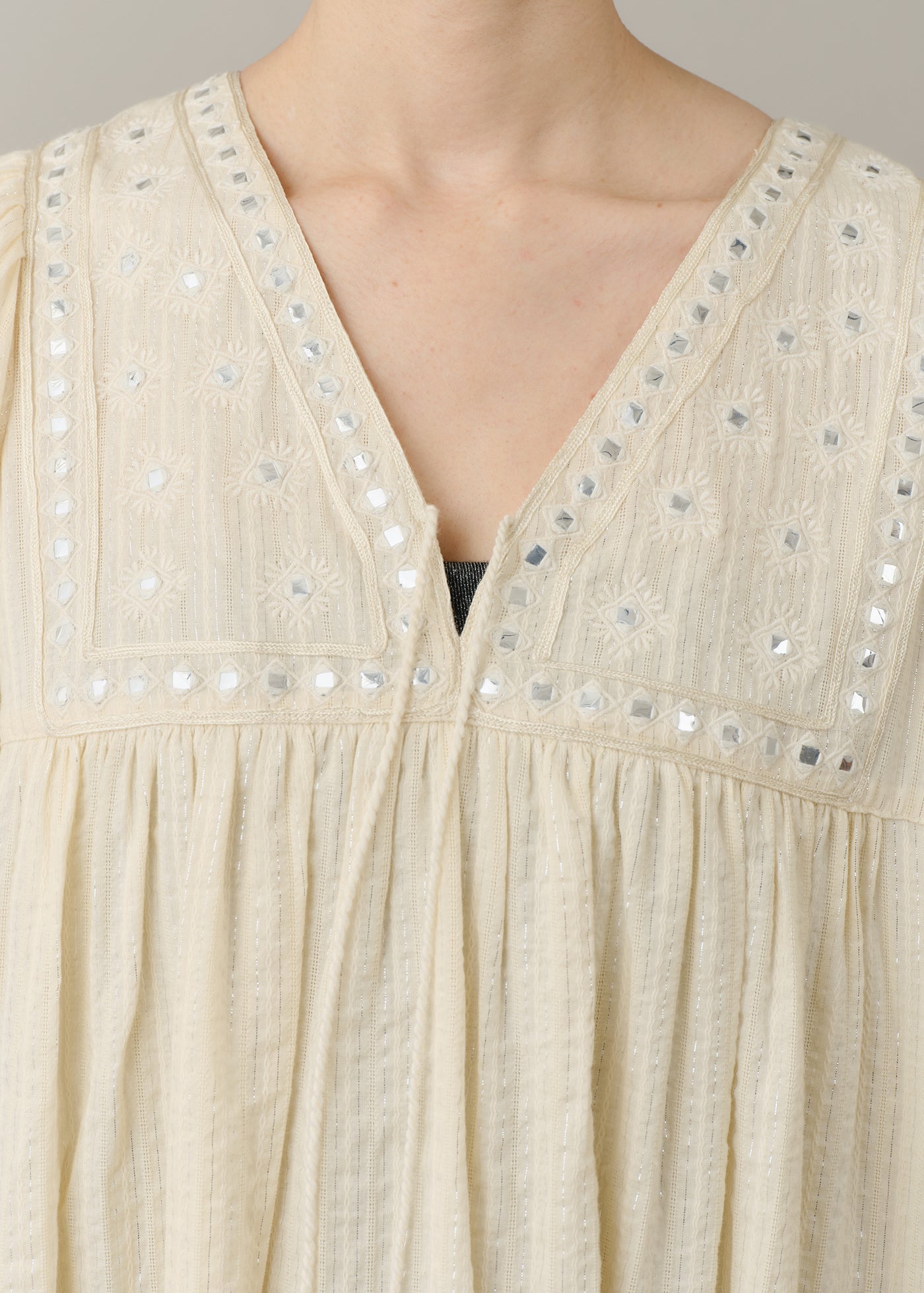 Cotton Jacquard Mirror Embroidery Dress