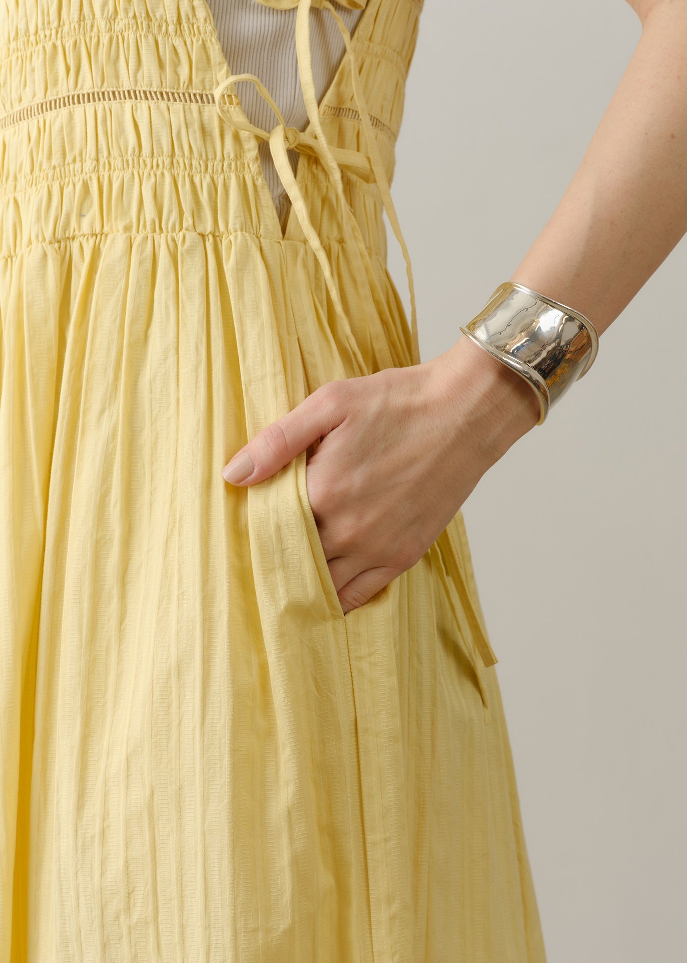 Cotton Stripe Jaquard Shirring Dress