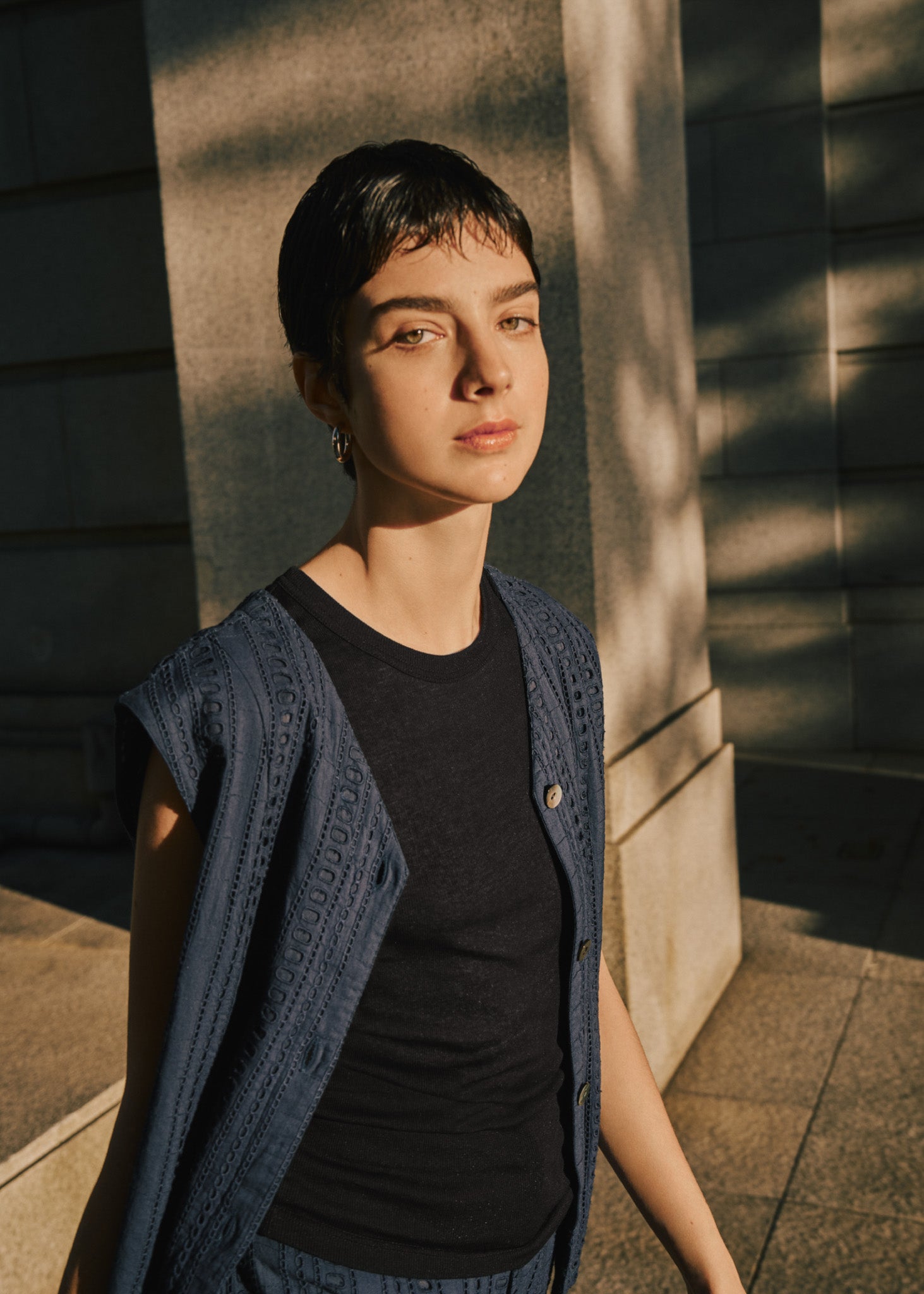 Stripe Cutwork Gilet