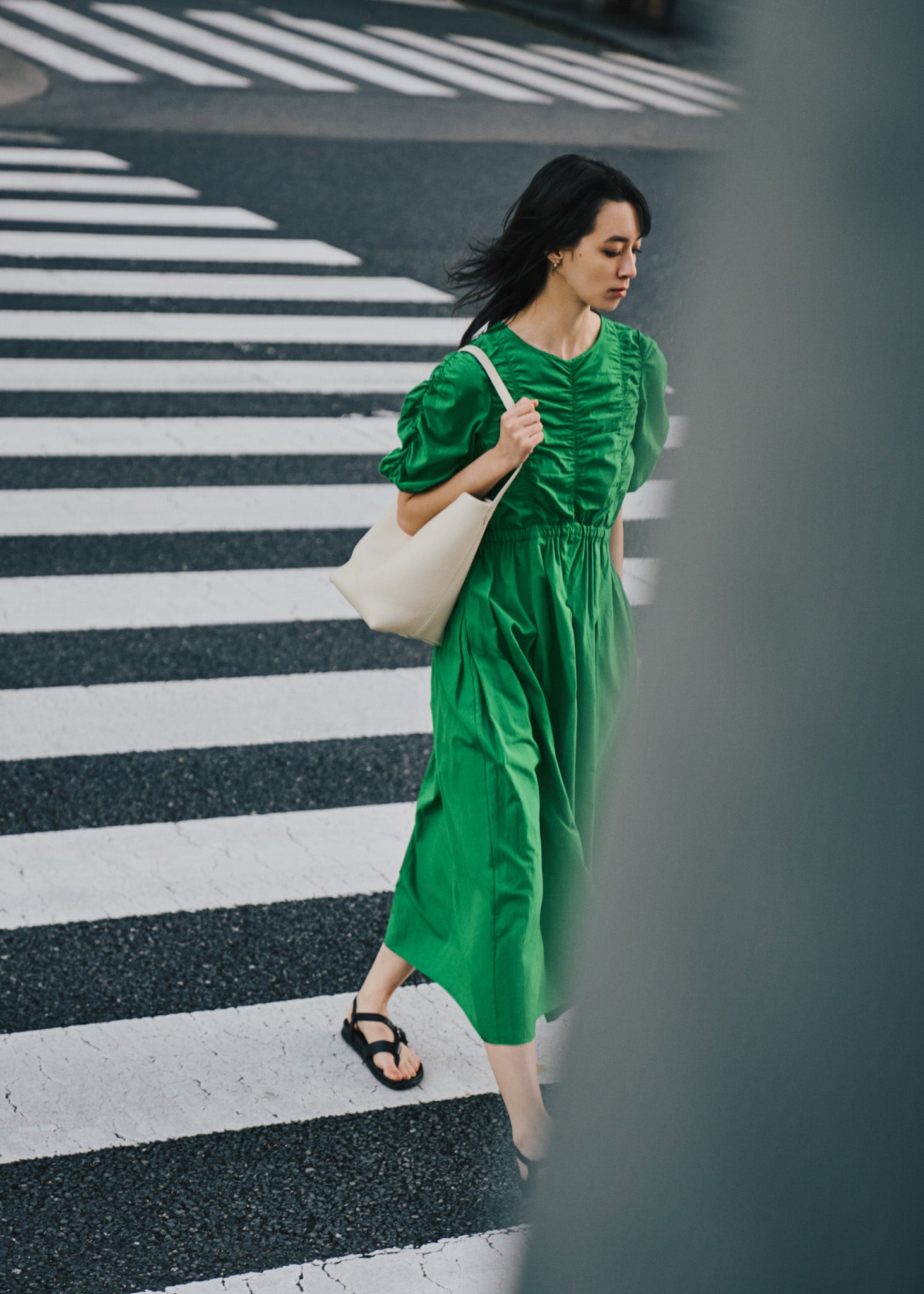 Cotton Dobby Check Shirring Dress