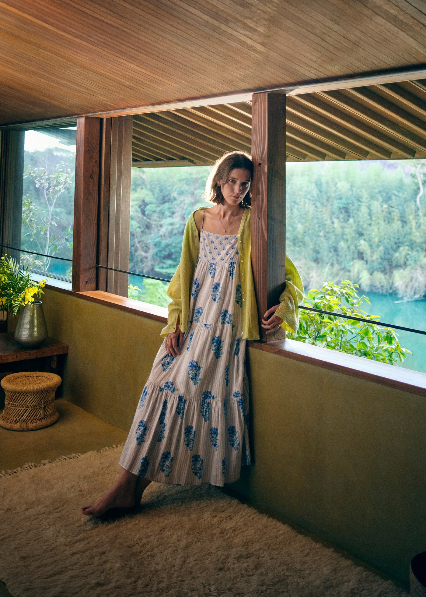 Cotton Jacquard Lily Print Cami Dress