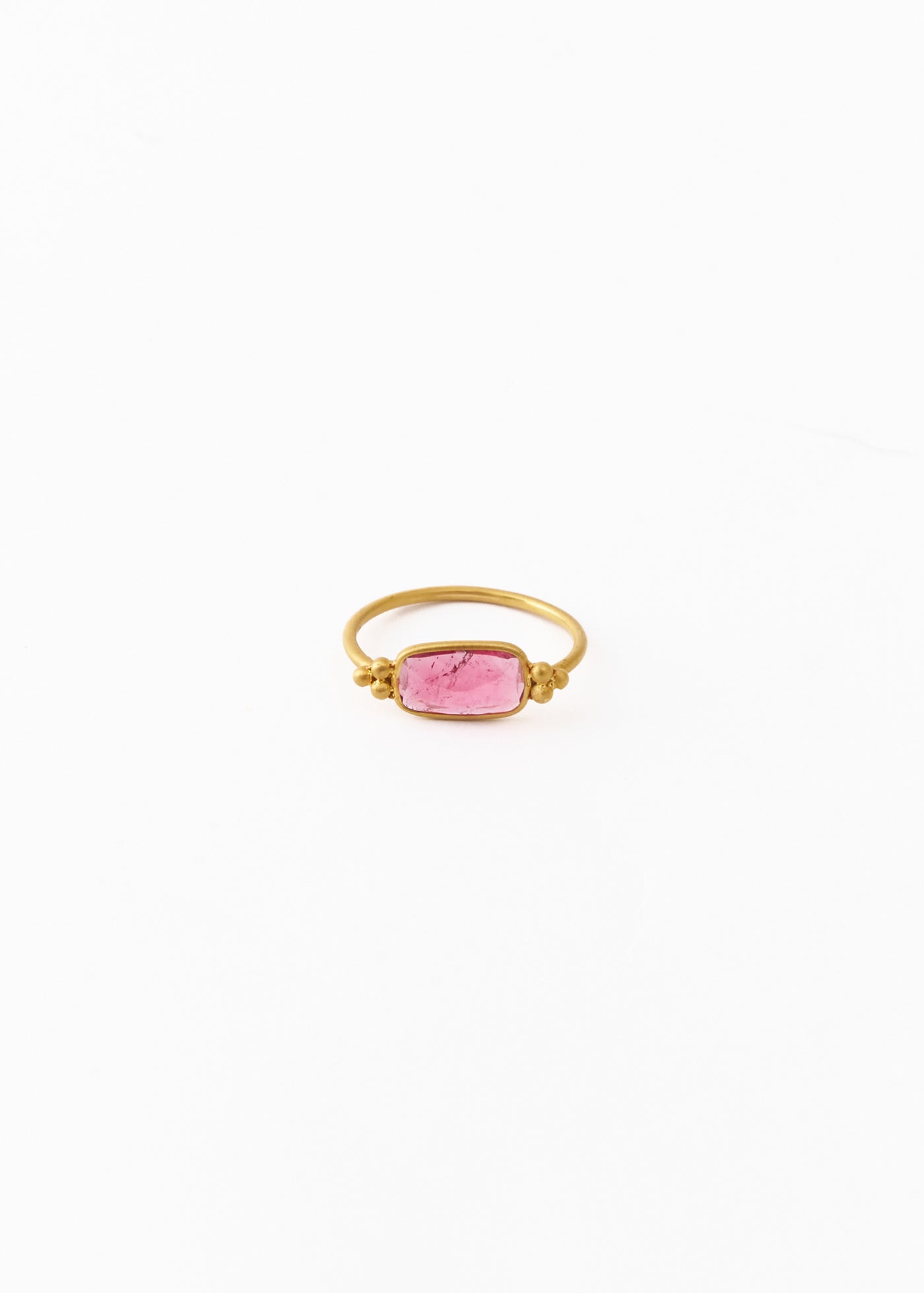 Rubellite Tourmaline Stone and Gold Bead Ring