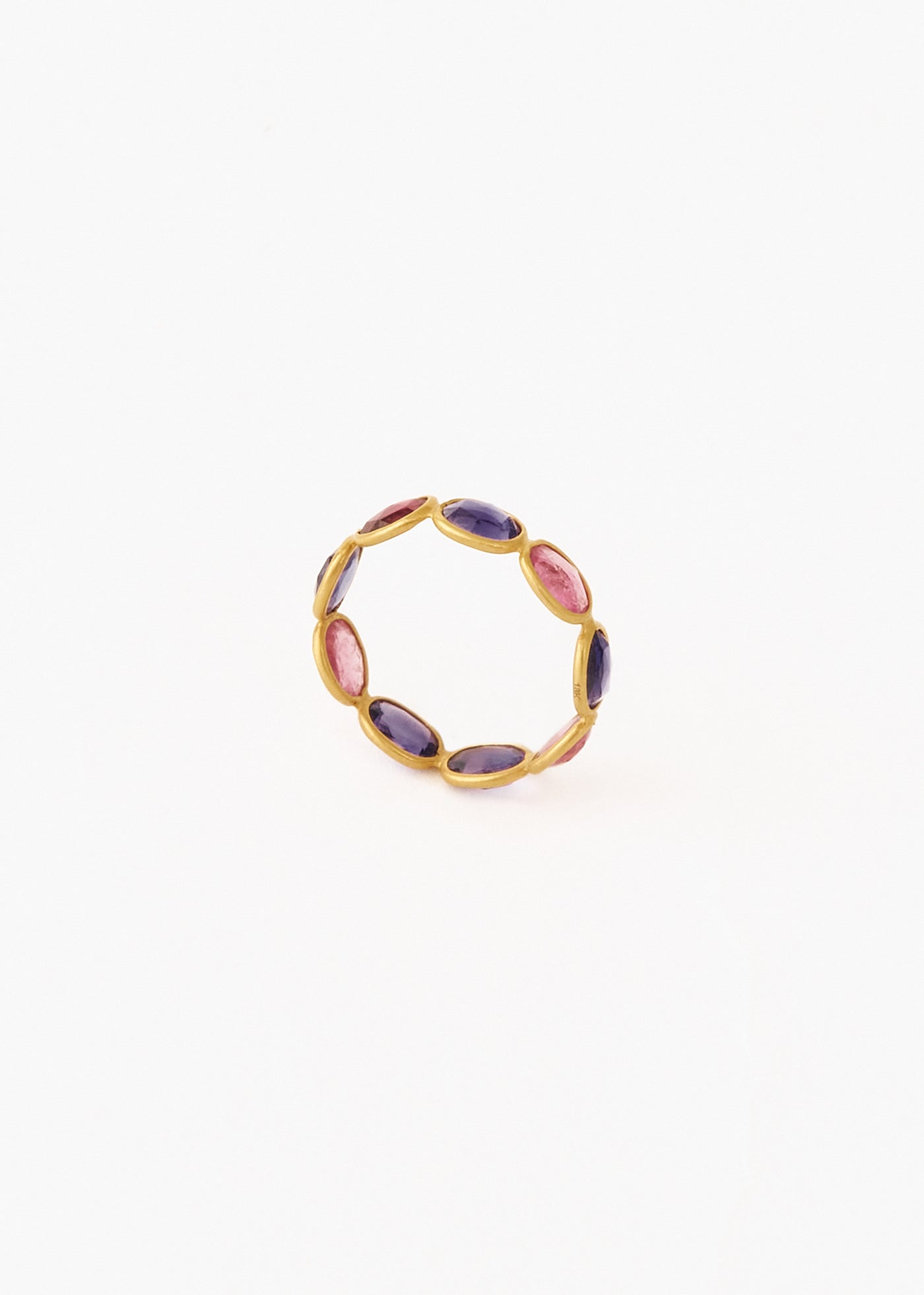 Pink Tourmaline Amethyst Slice Stone Eternity Ring