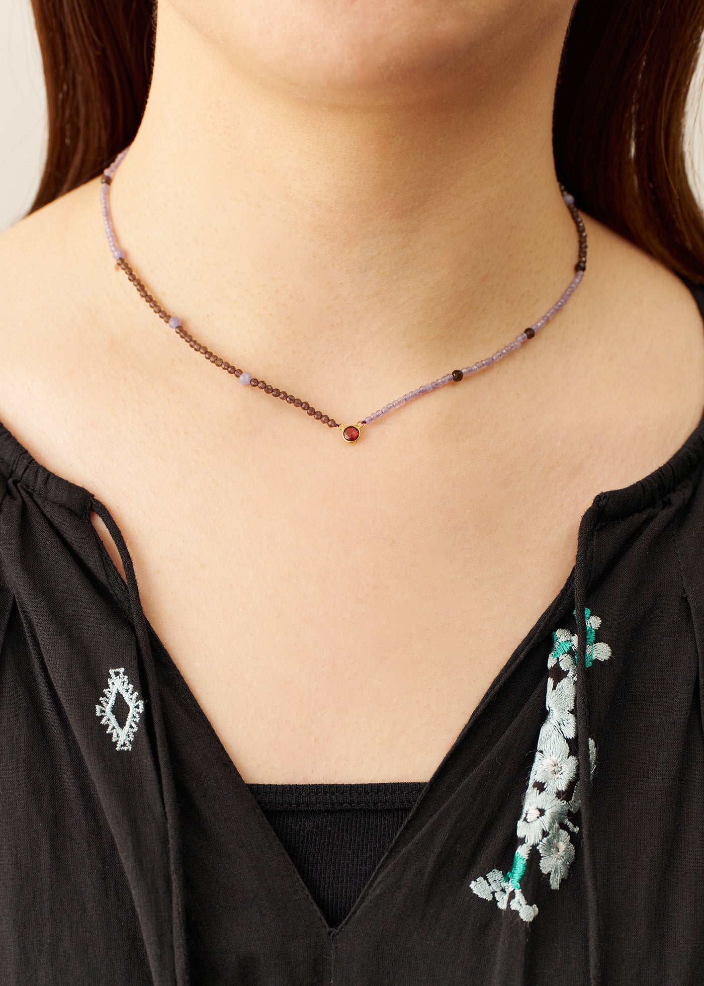 Chandra Beads Necklace Rhodolite Garnet