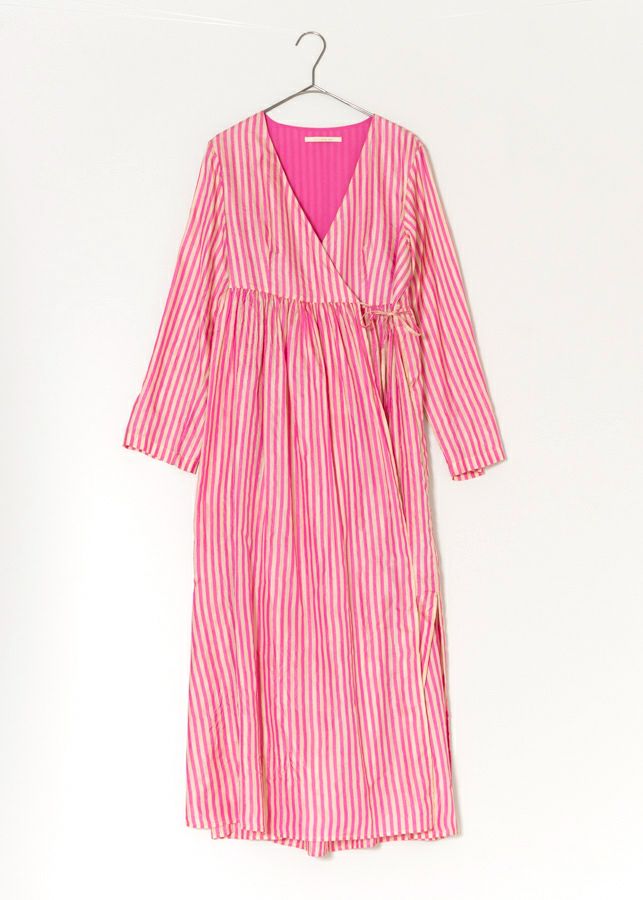 Silk Stripe Crossover Gown