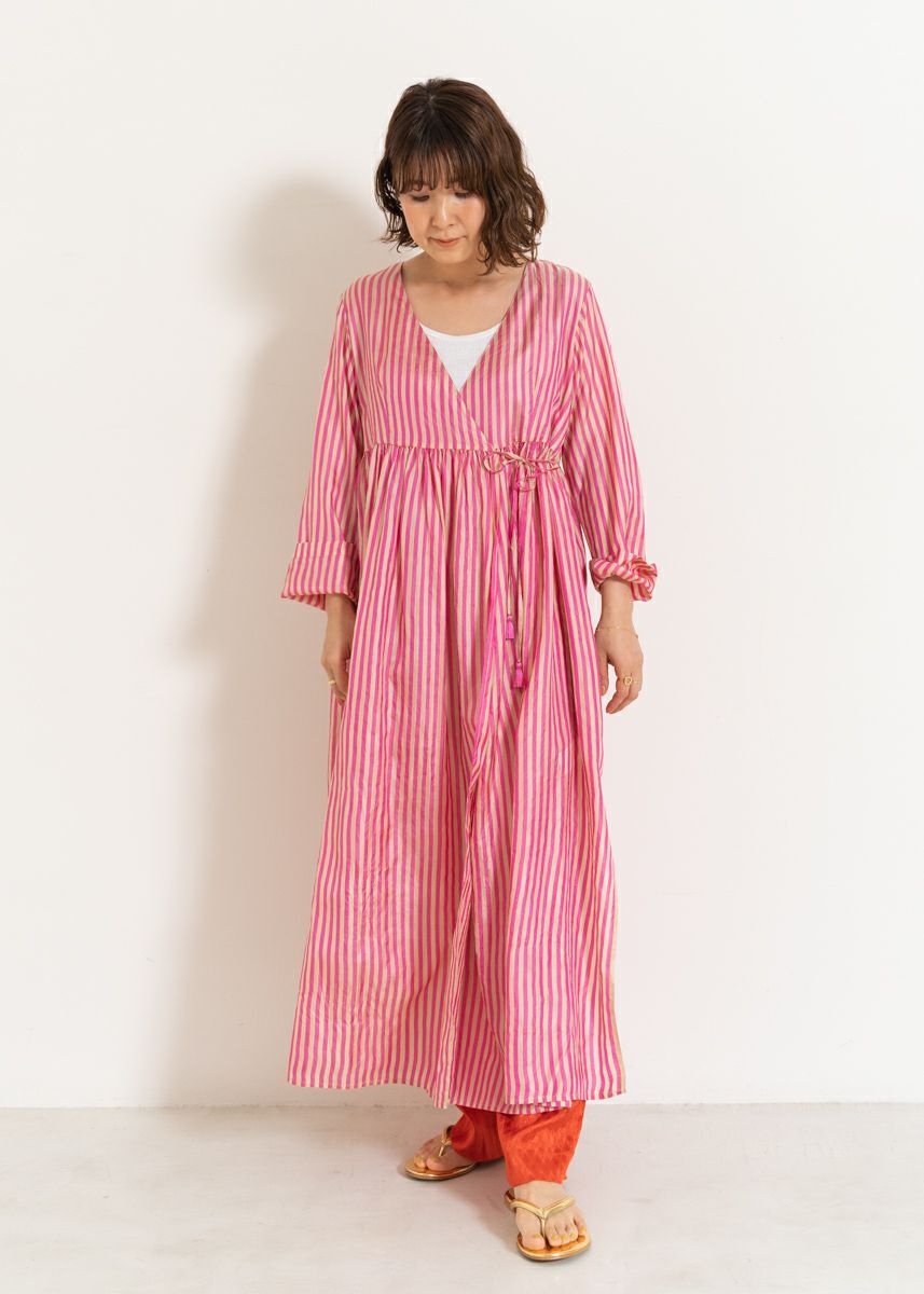 Silk Stripe Crossover Gown | Pasand by ne Quittez pas | パサン 