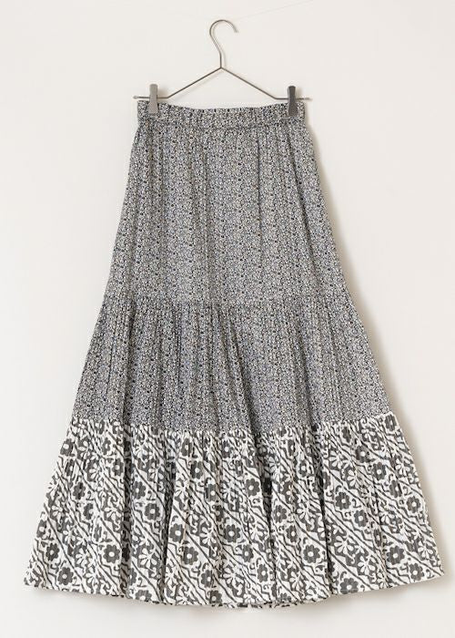 Cotton Lurex Double Flower Print Skirt