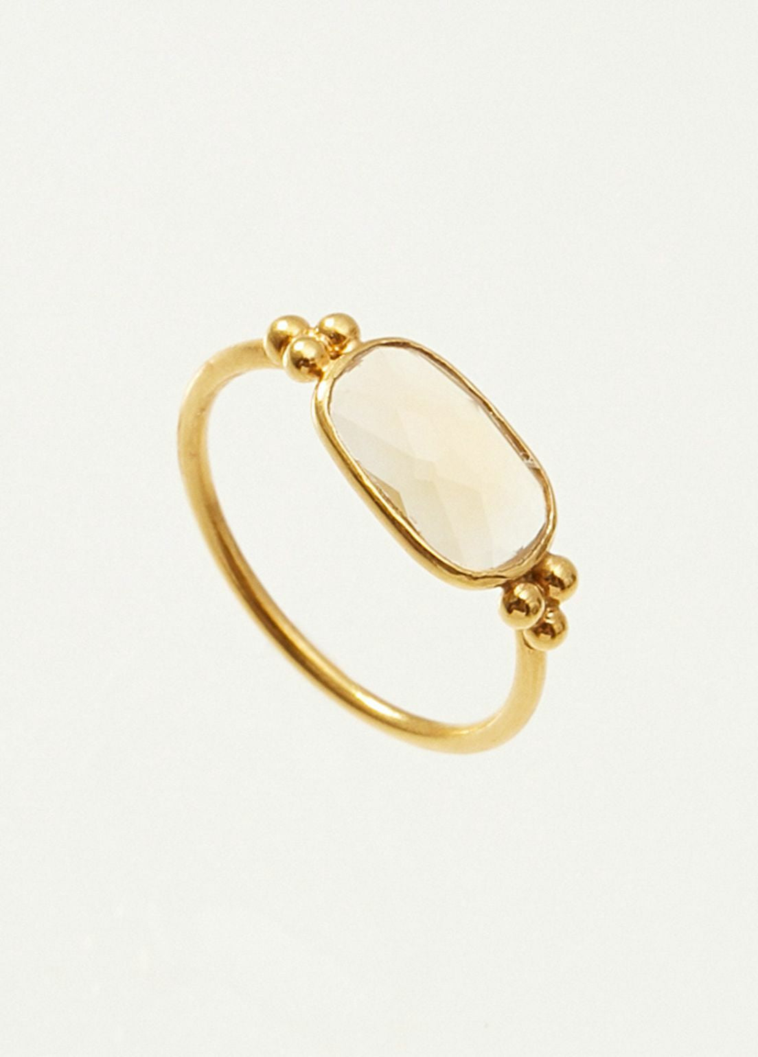 Citrine Stone And Gold Bead Ring