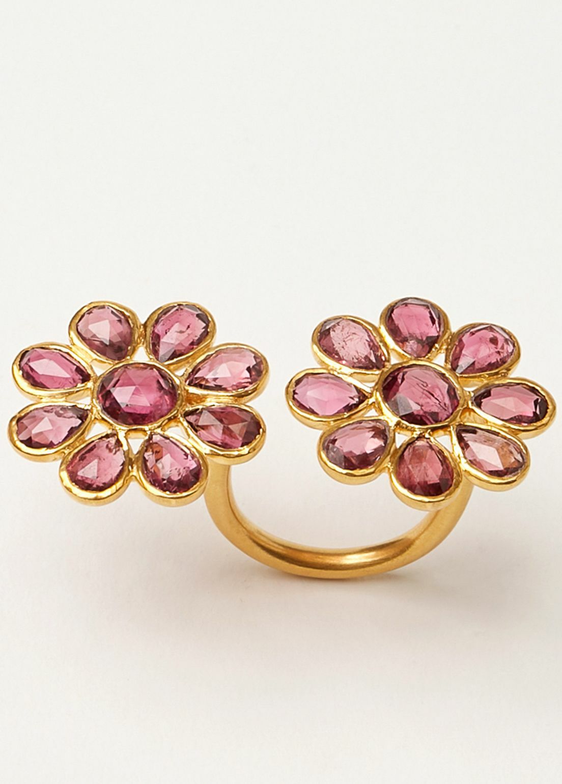 Pink Tourmaline Double Flower Open Ring