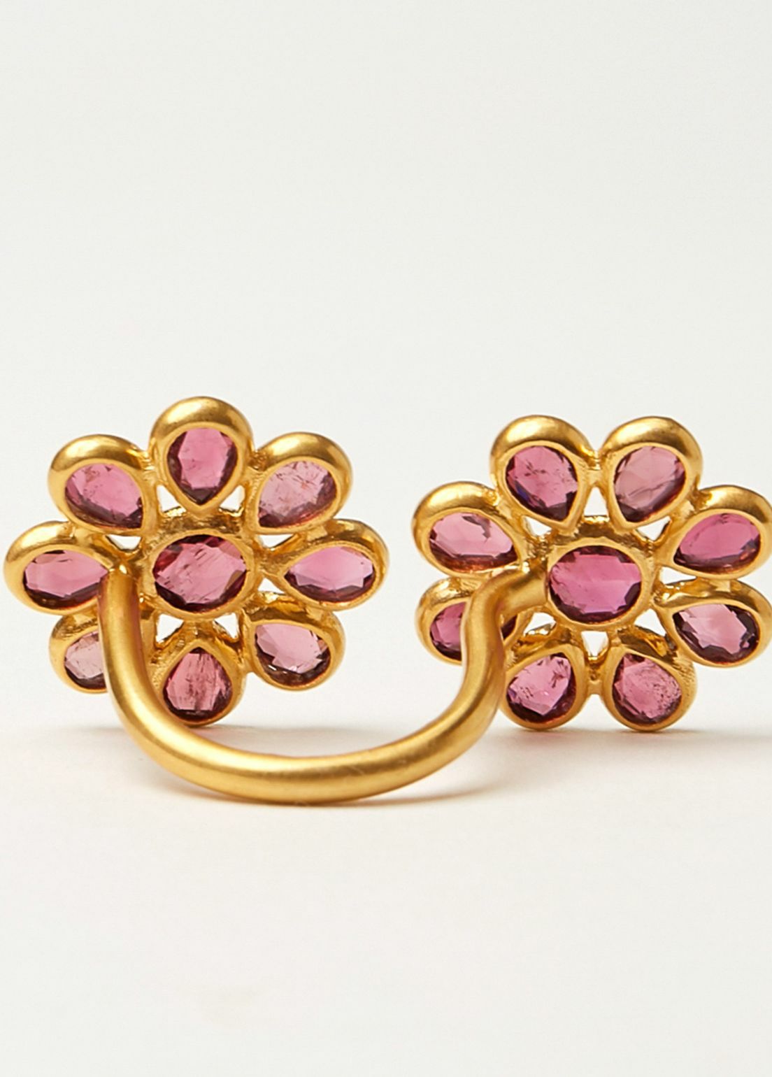 Pink Tourmaline Double Flower Open Ring