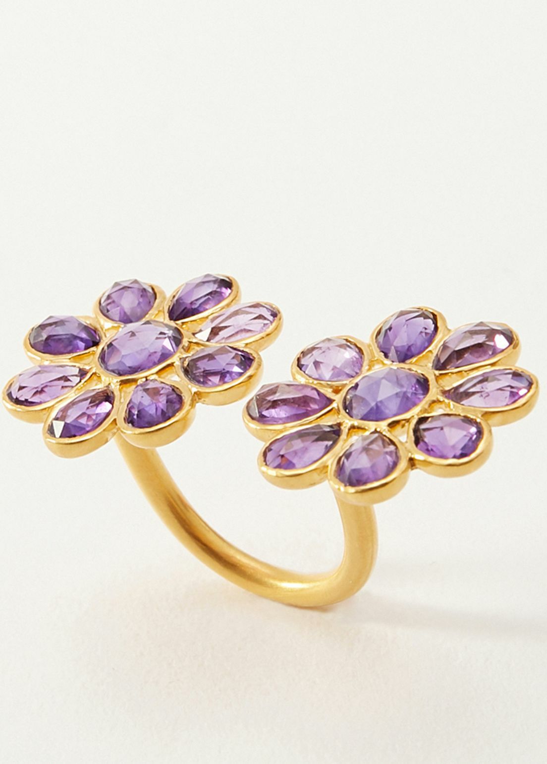 Amethyst Double Flower Open Ring