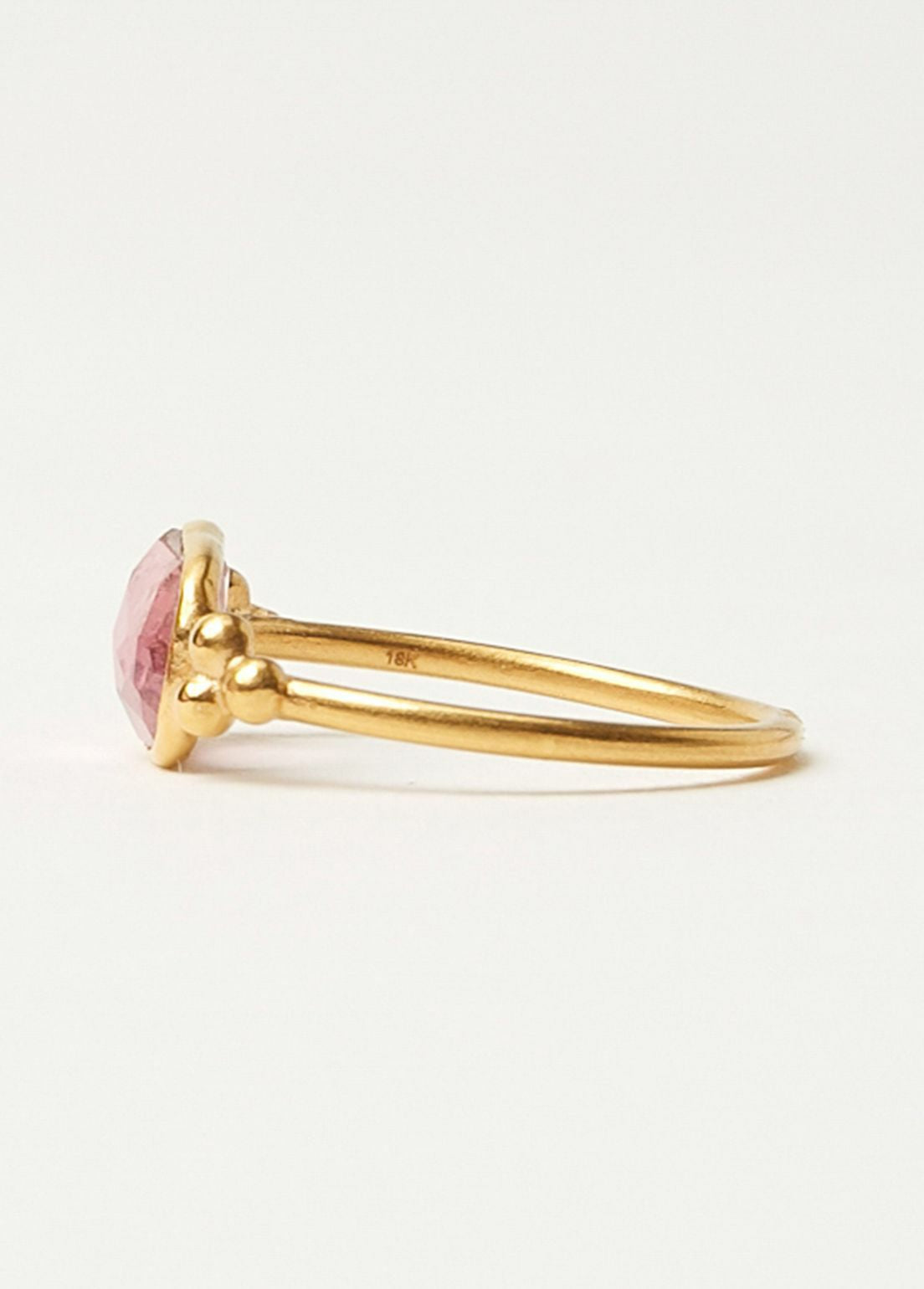 Rubellite Tourmaline Stone and Gold Bead Ring