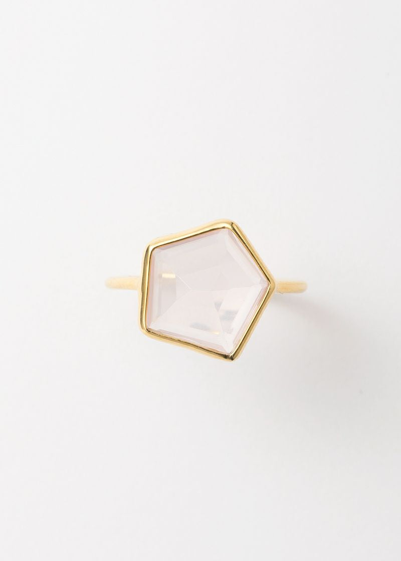 Rose Quartz Pentagon Bezel Ring