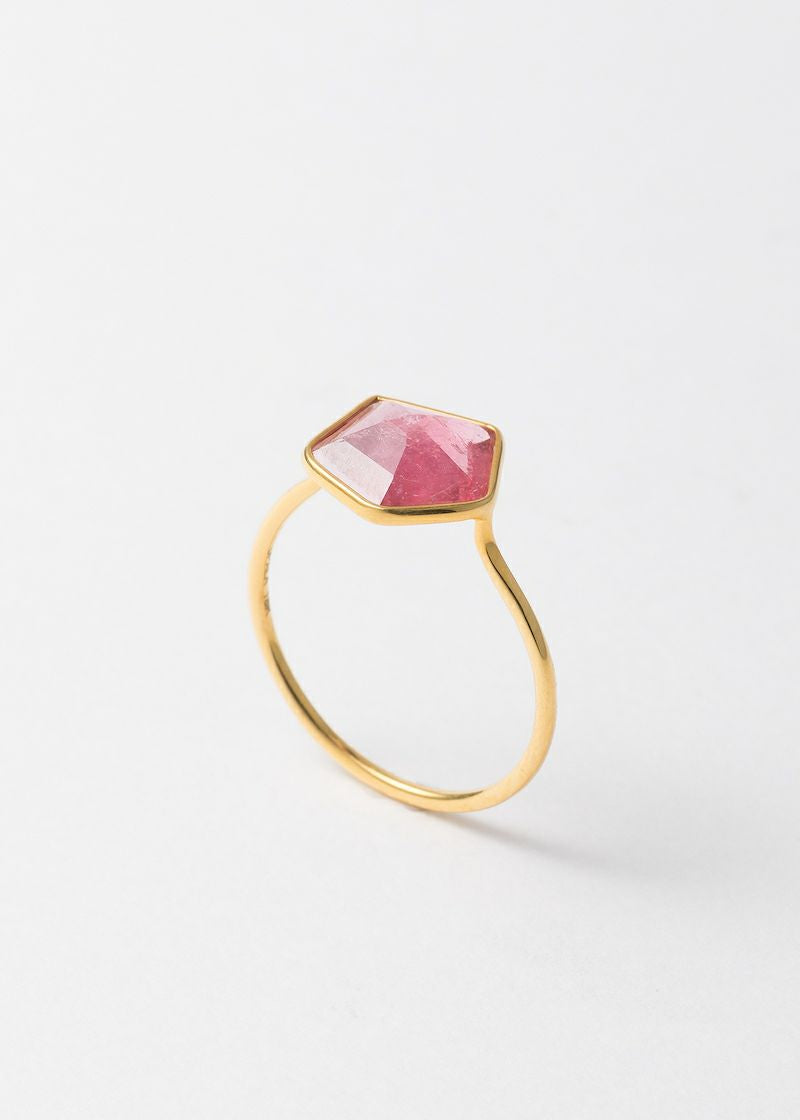 Pink Tourmaline Pentagon Bezel Ring