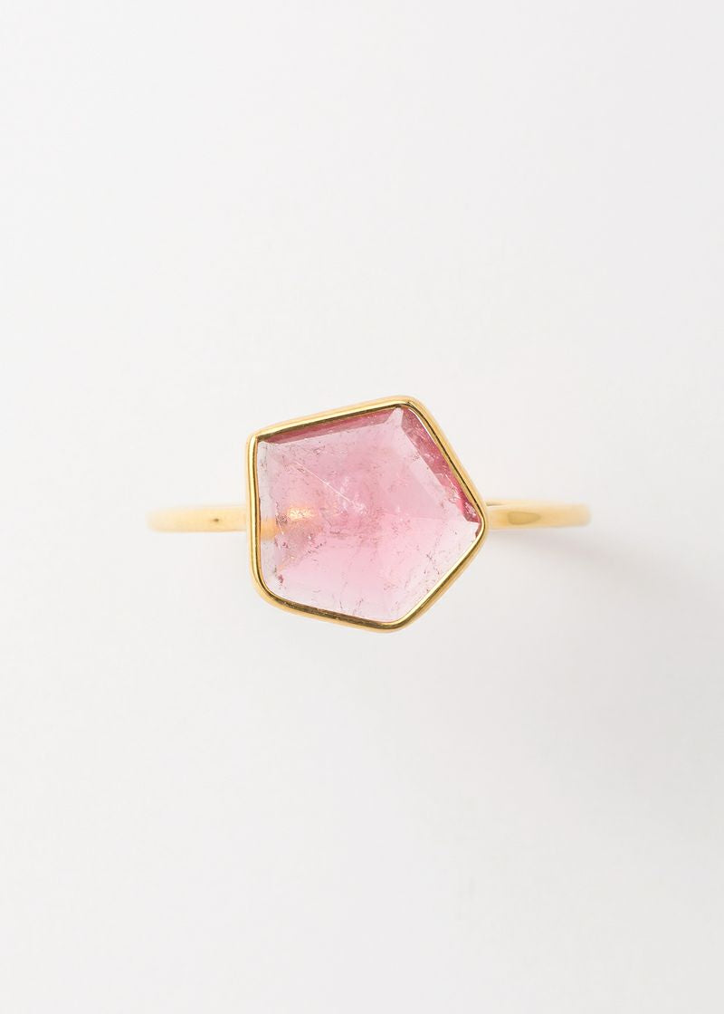 Pink Tourmaline Pentagon Bezel Ring
