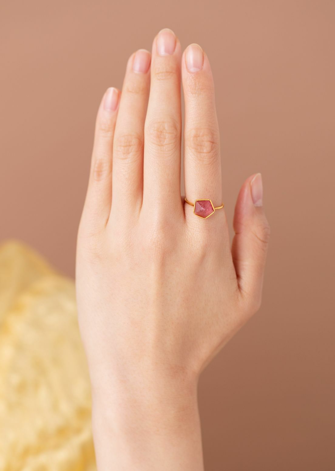 Pink Tourmaline Pentagon Bezel Ring