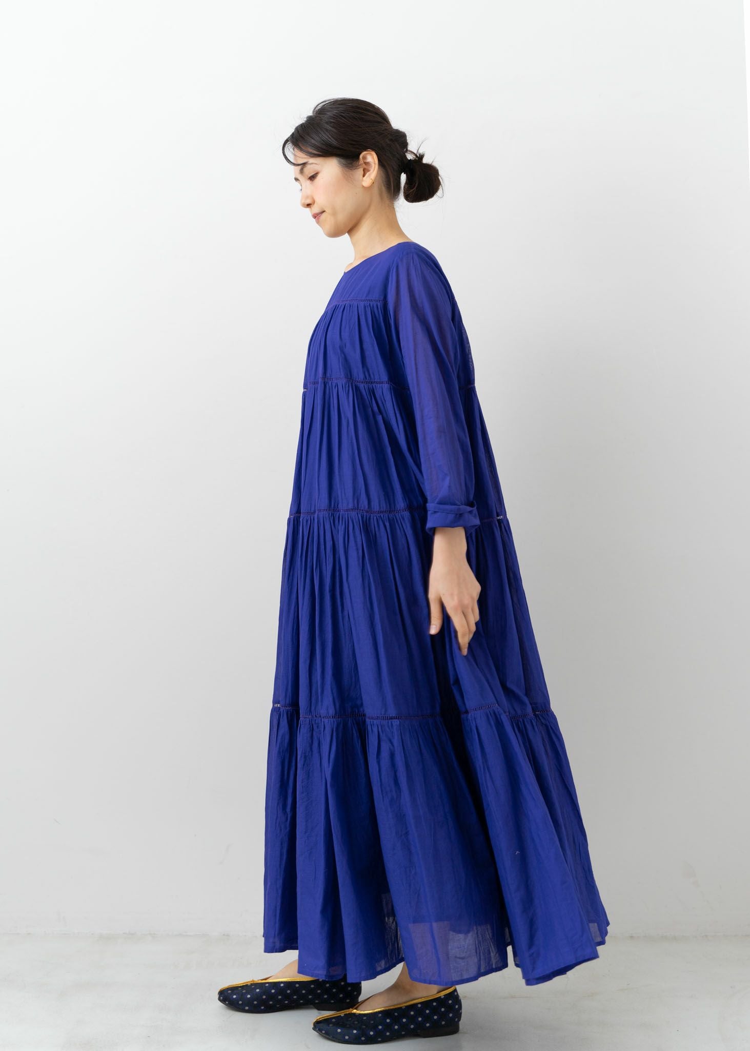 Cotton Voile Tiered Maxi Dress Royal
