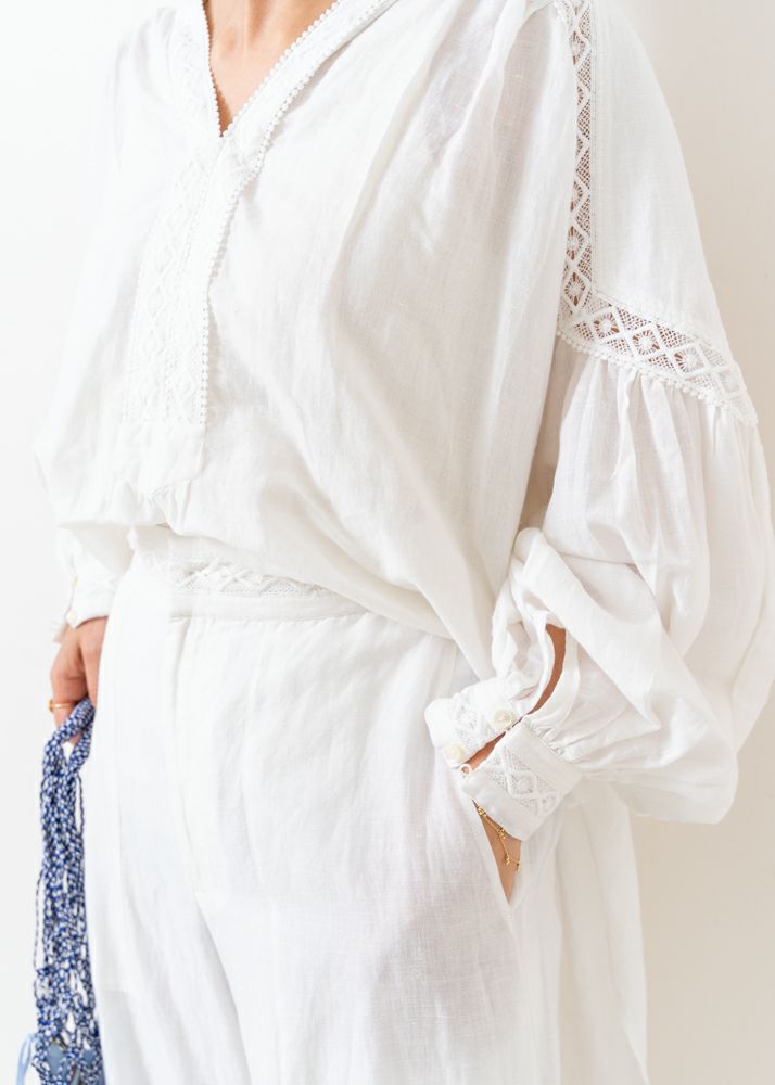 Cotton Linen Lace Blouse