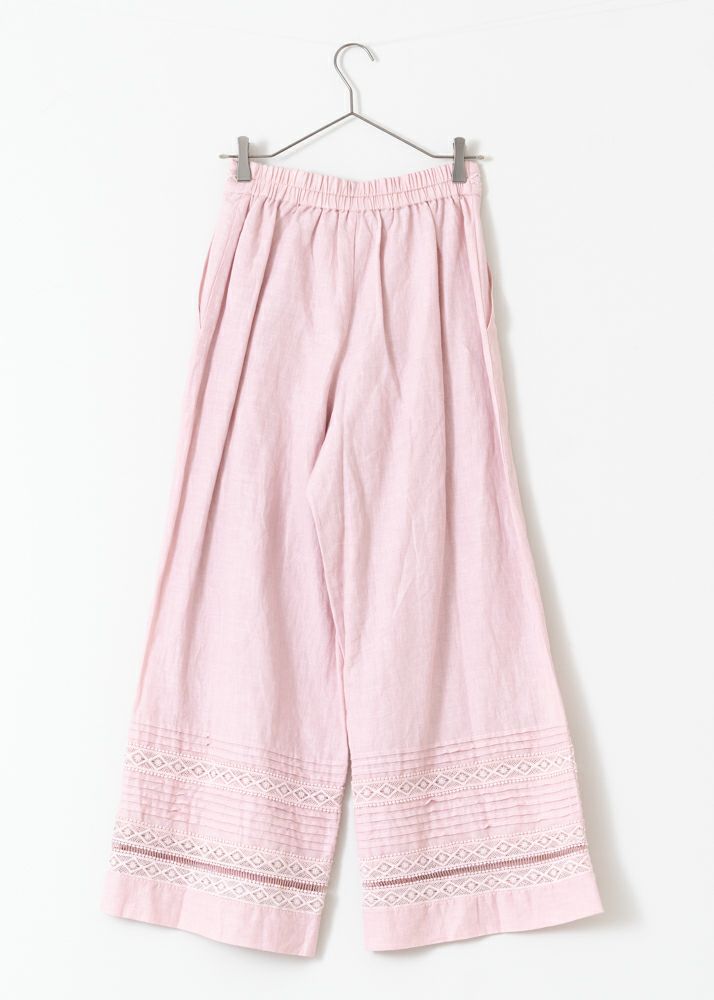 Cotton Linen Pin Tuck & Lace Pants