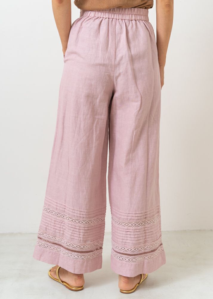 Cotton Linen Pin Tuck & Lace Pants