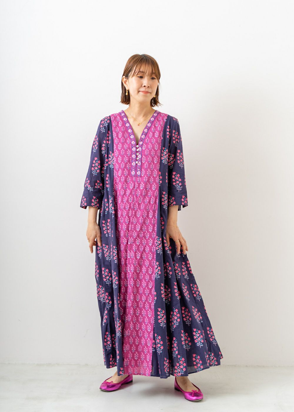 Combination Ethnic Print Panel Dress