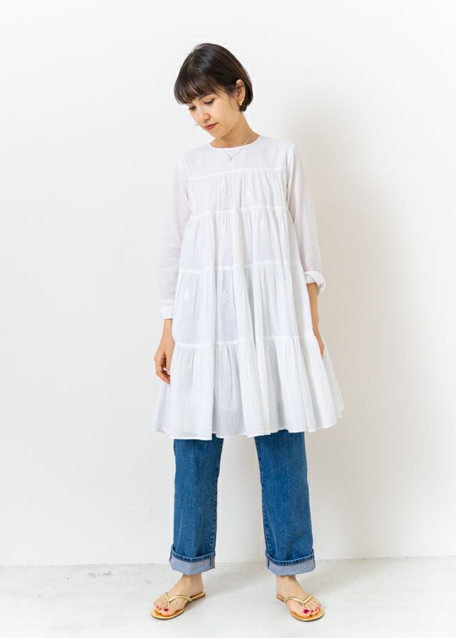 Cotton Dobby Chikan Embroidery Tunic