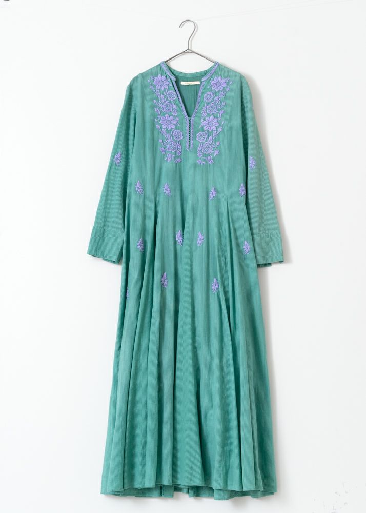 Cotton Dobby Chikan Embroidery Panel Dress