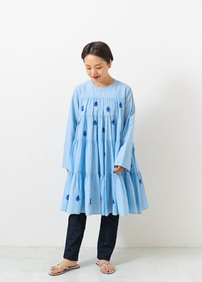 Stripe Chikan Embroidery Tunic