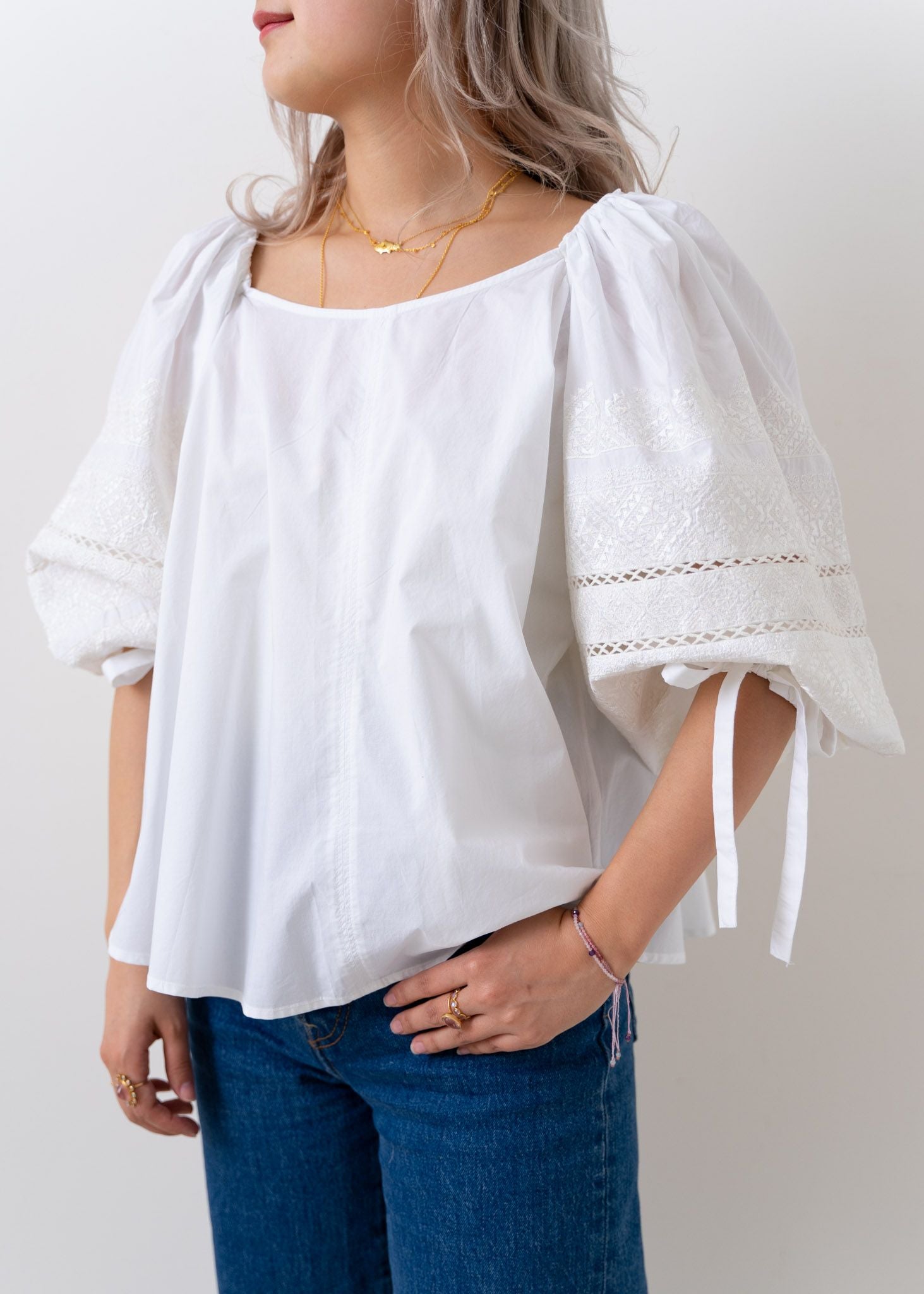 Poplin Lace & Embroidery Mix Top | Pasand by ne Quittez pas 