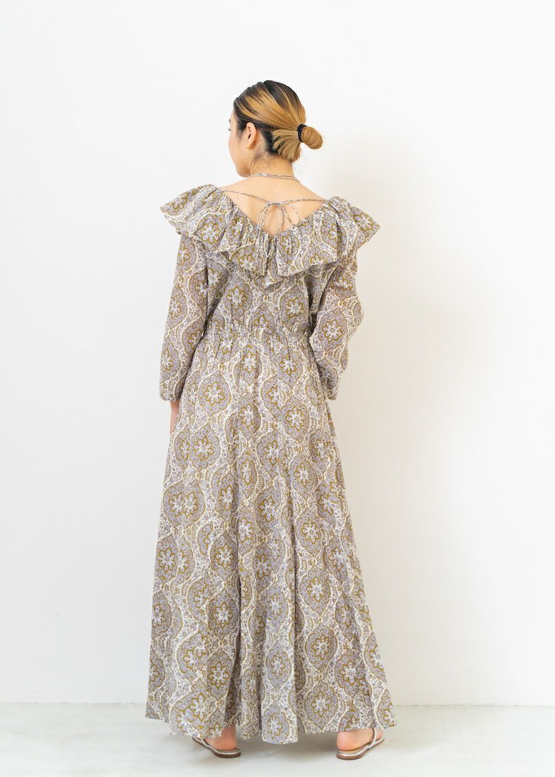 Cotton Voile Arabesque Print Frill Dress | Pasand by ne Quittez 