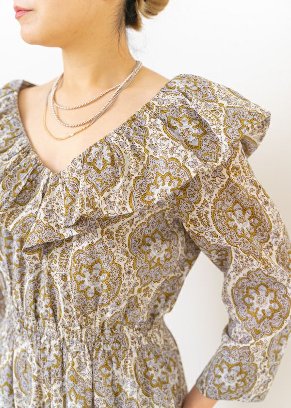 Cotton Voile Arabesque Print Frill Dress | Pasand by ne Quittez 