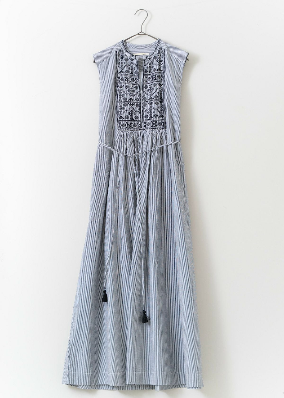 Poplin Stripe Embroidery Nsv Dress