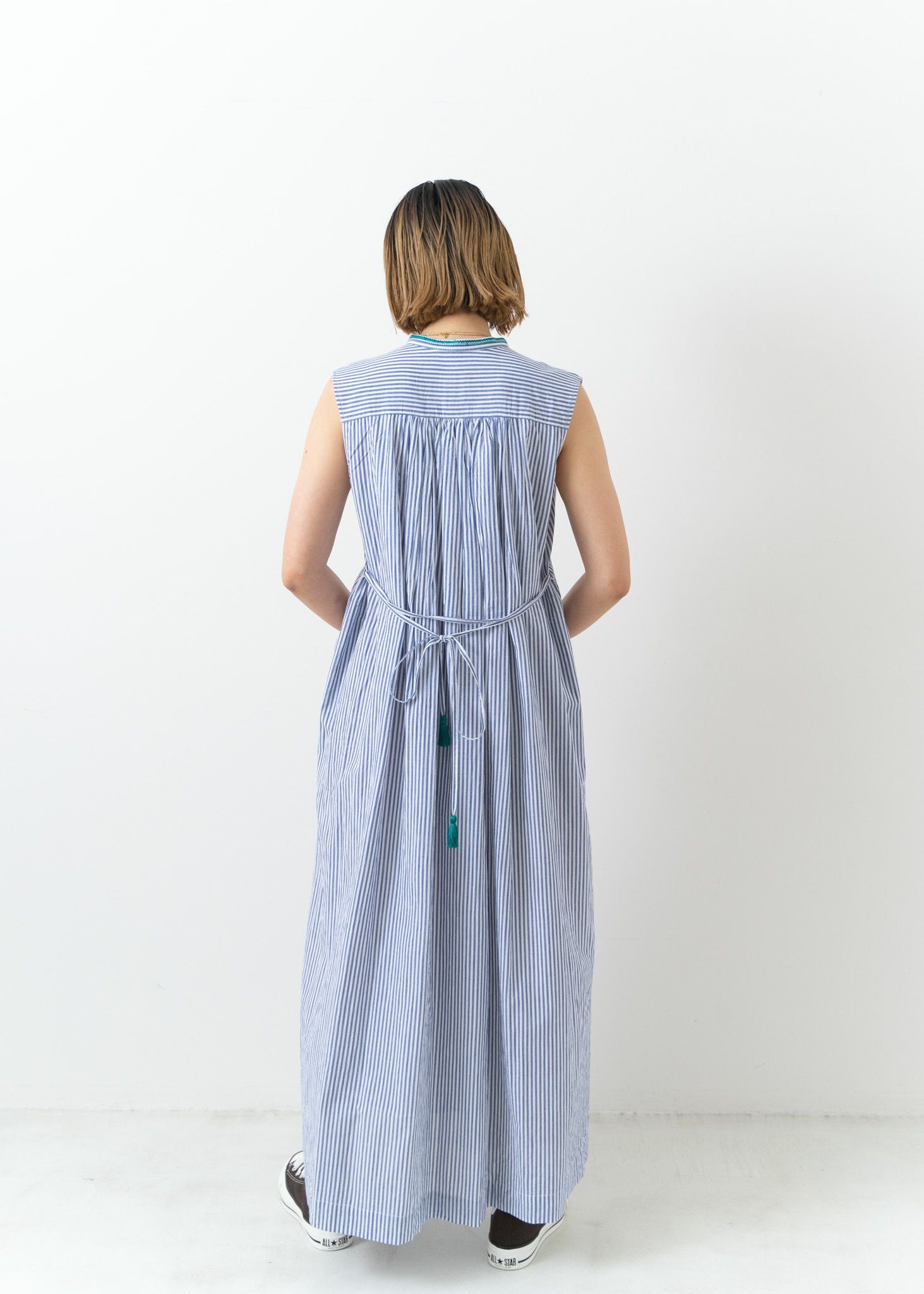 Poplin Stripe Embroidery Nsv Dress