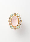 Rose Quartz With Green Beryl And Imperial Topaz Ring