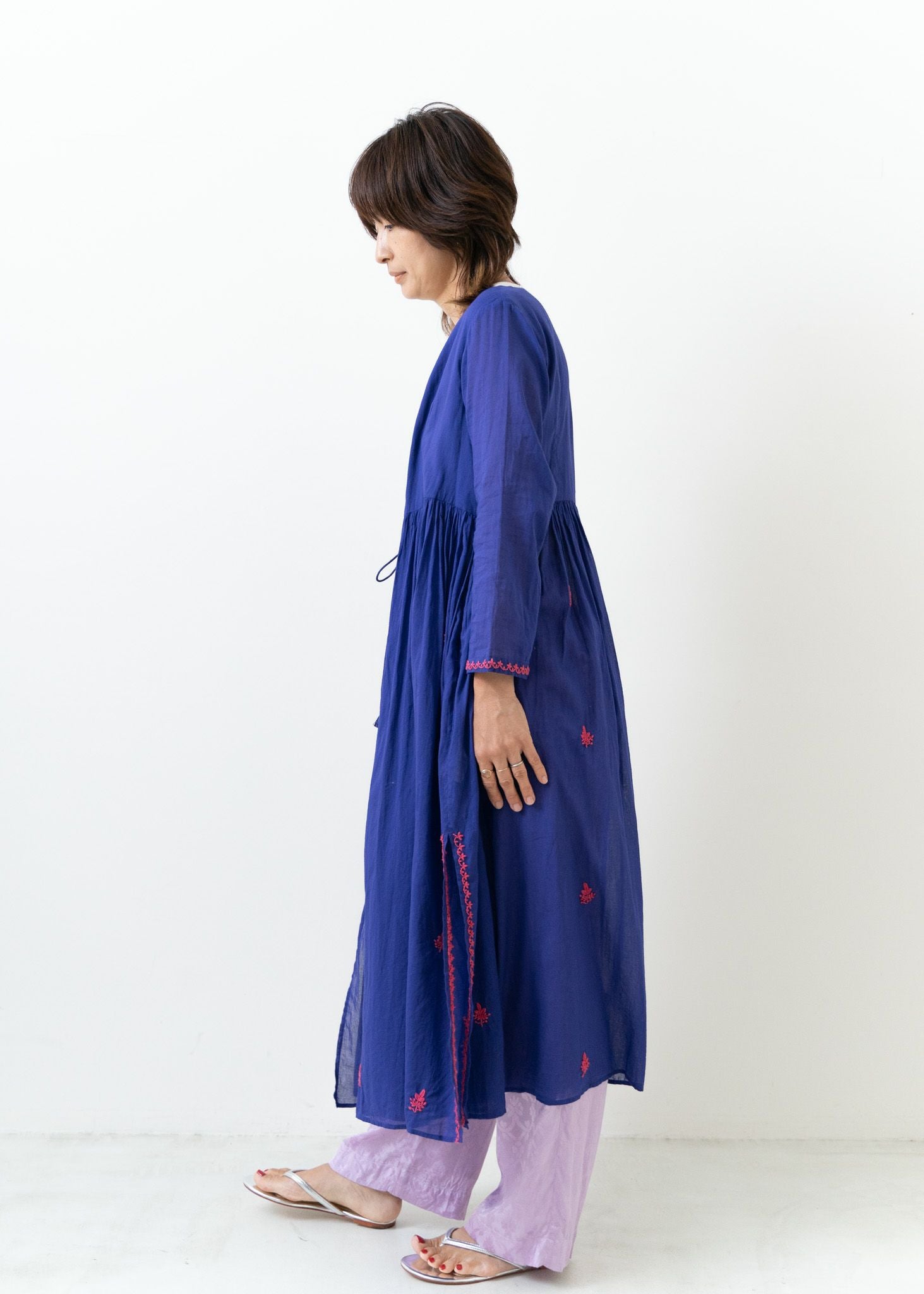 Cotton Chikan Embroidery Crossover Gown Blue | Pasand by ne 