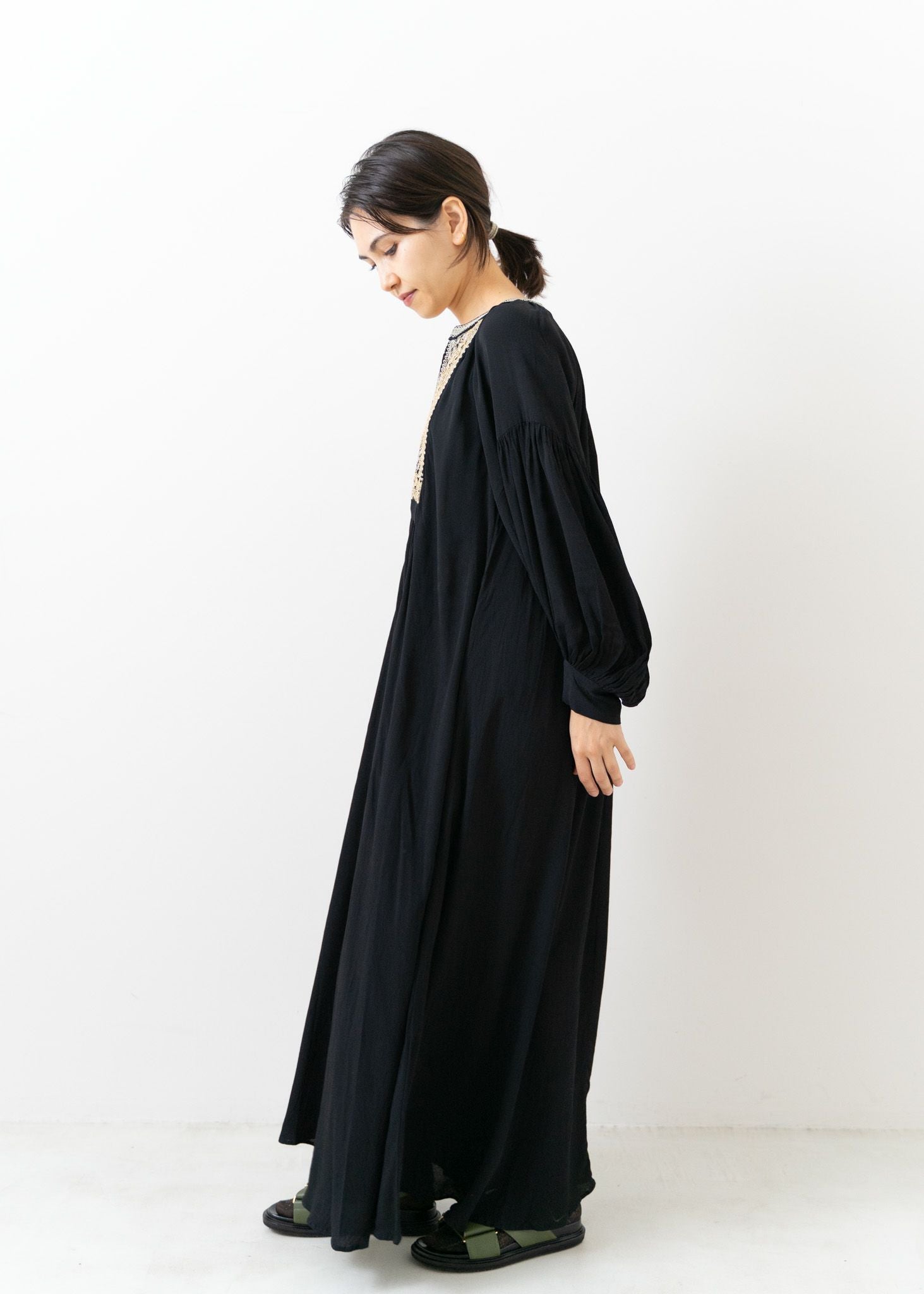 Moss Rayon Front Yoke Embroidery Dress