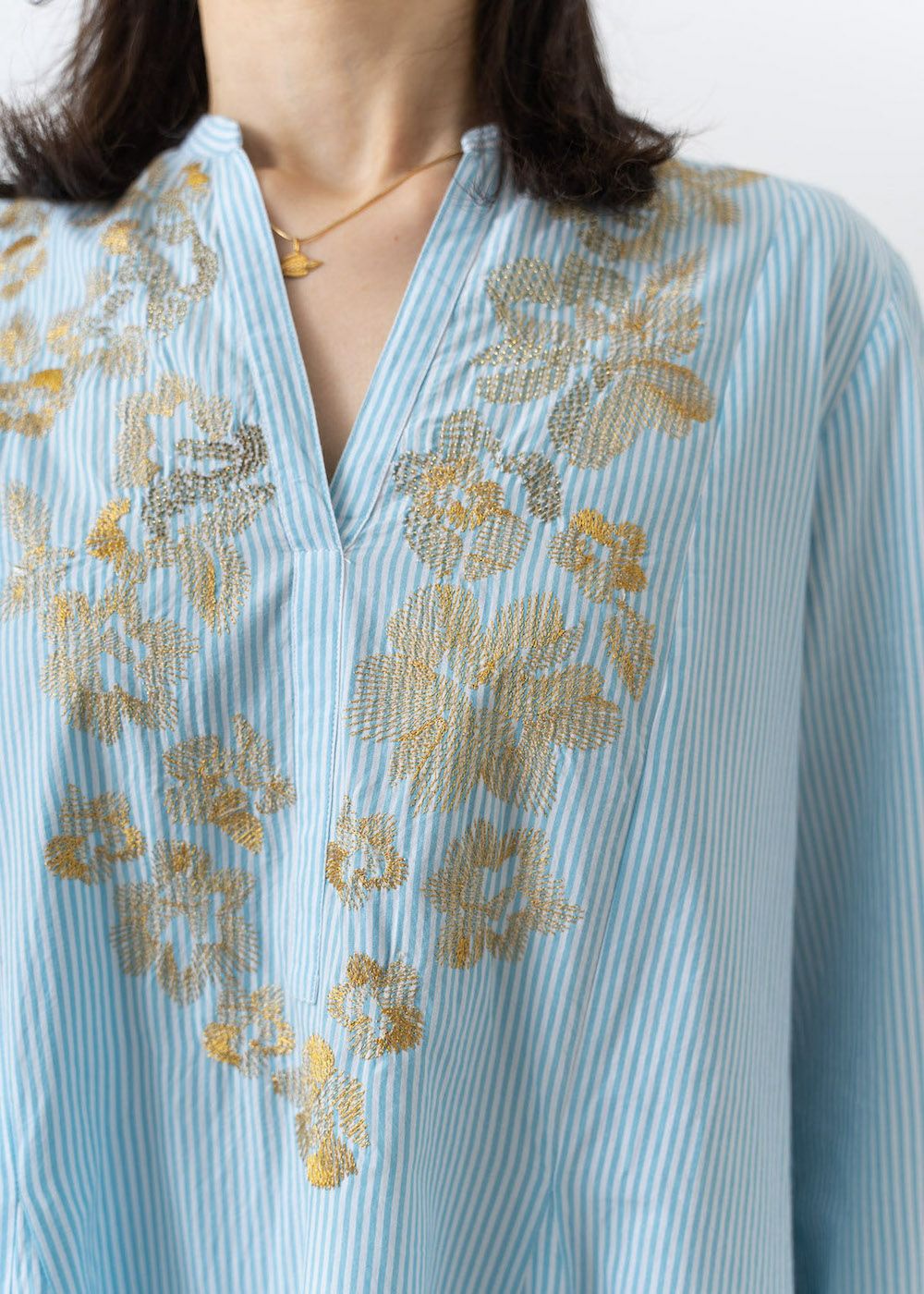 Cotton Poplin Zari Embroidery Panel Dress