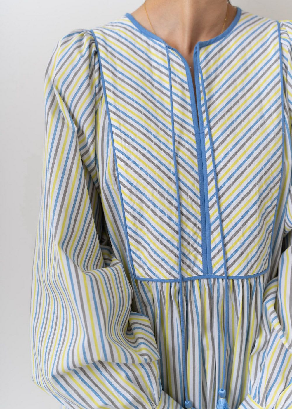 Cotton Poplin Stripe Gather Dress | Pasand by ne Quittez pas 