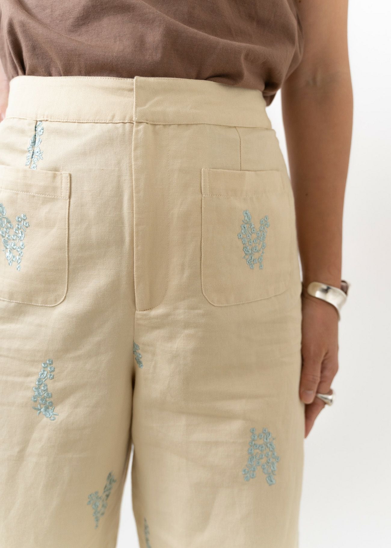 Cotton Linen Twill Embroidery Pants