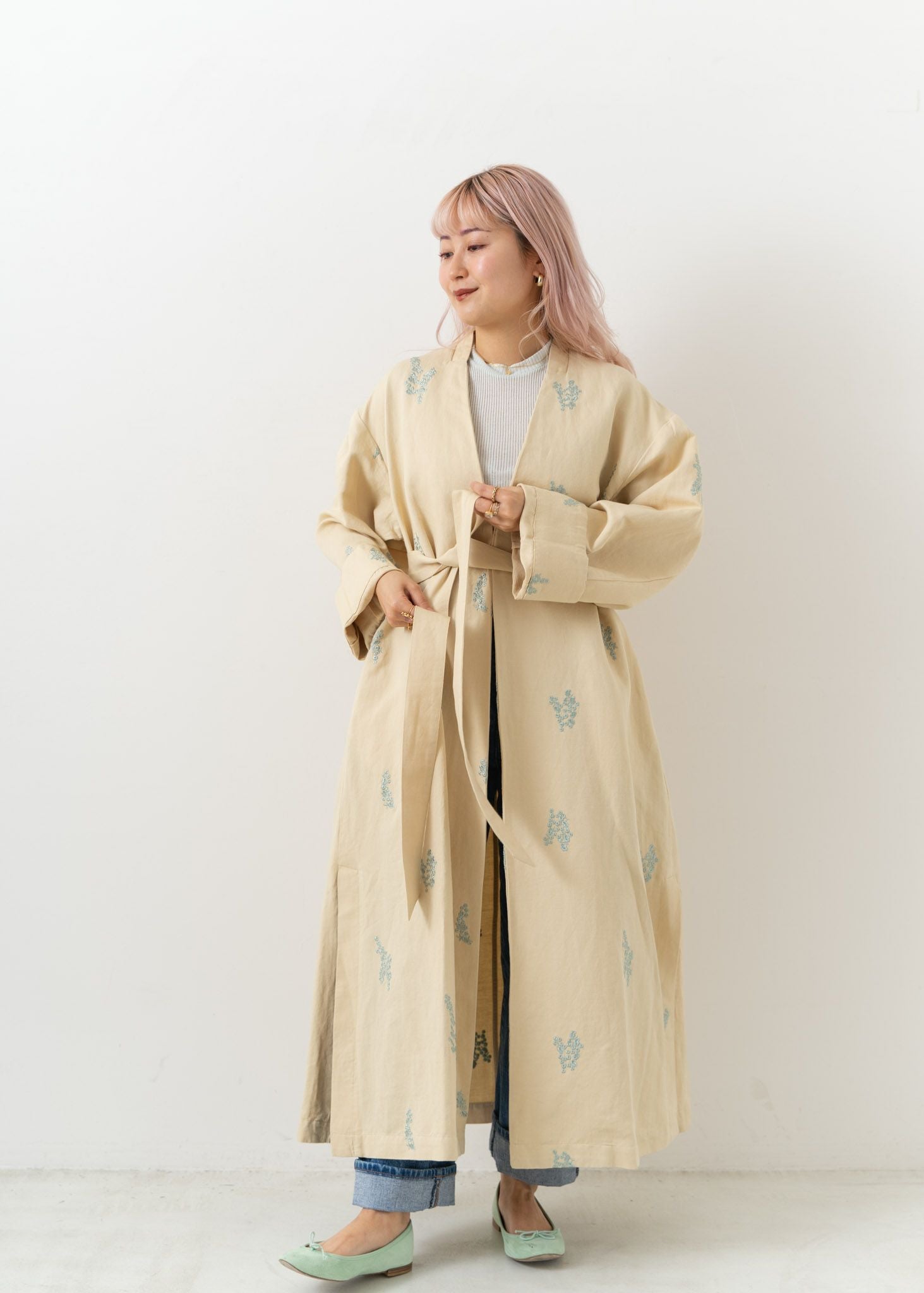 Cotton Linen Twill Embroidery Coat