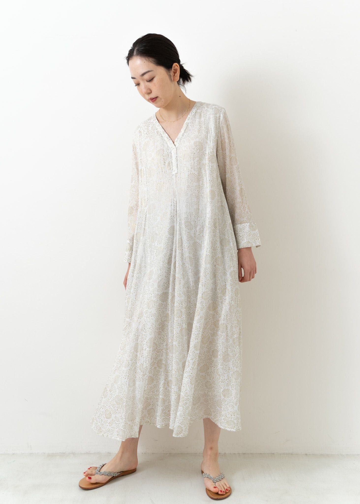 Cotton Voile Foil Flower Print Panel Dress | Pasand by ne Quittez