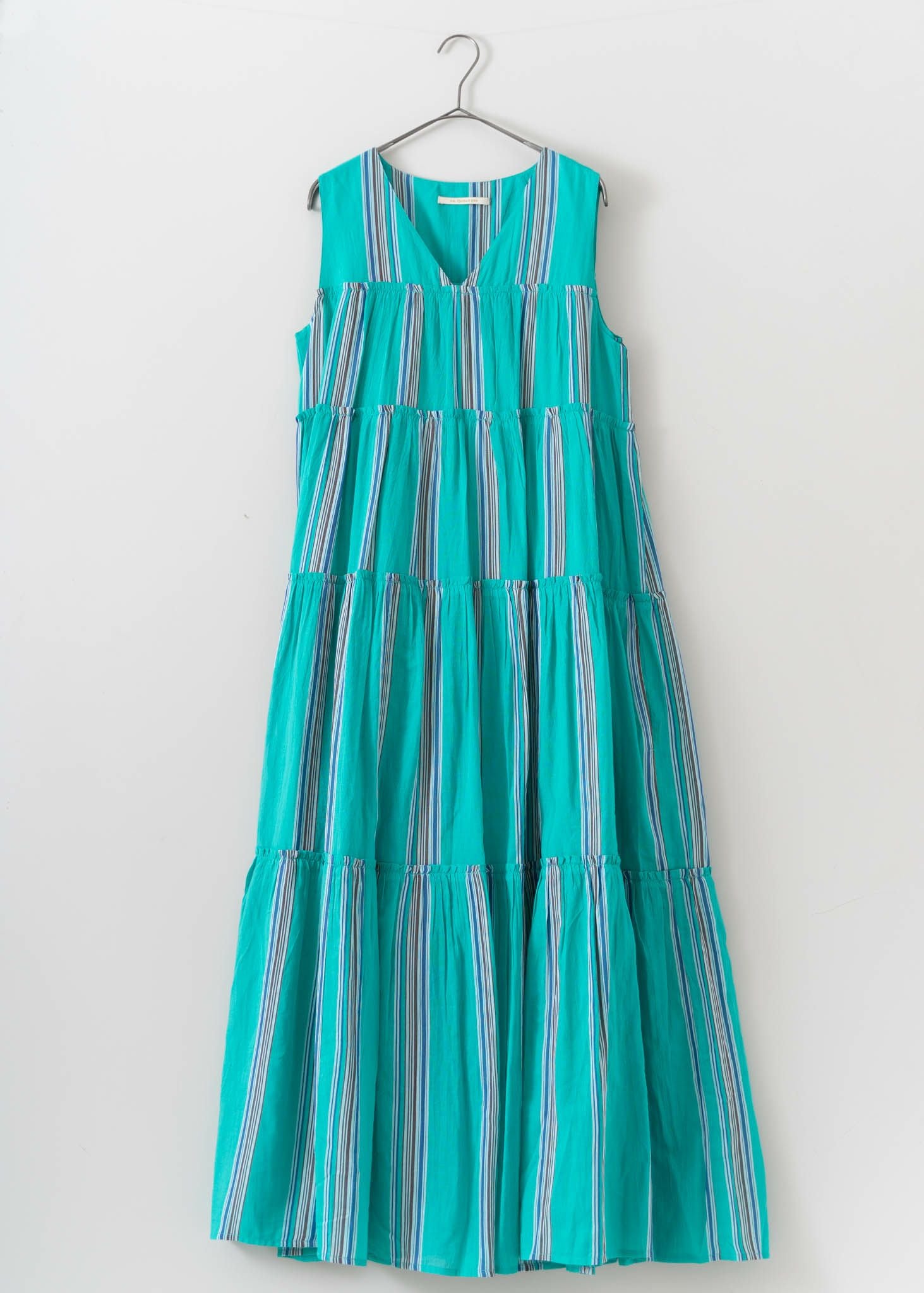 Cotton Stripe Sleeveless Gather Dress