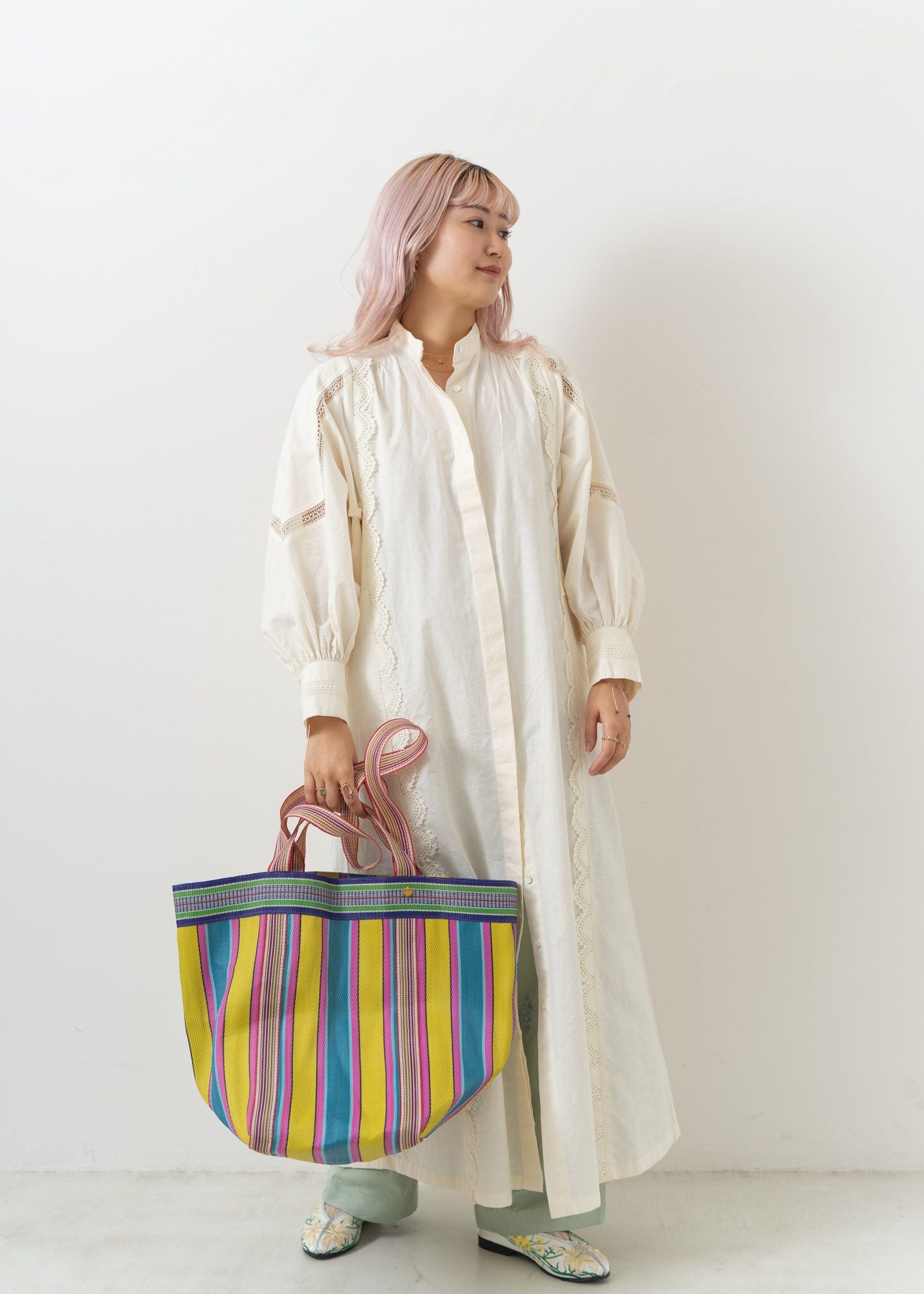 Multi Stripe Mesh Wide Tote Bag | Pasand by ne Quittez pas 