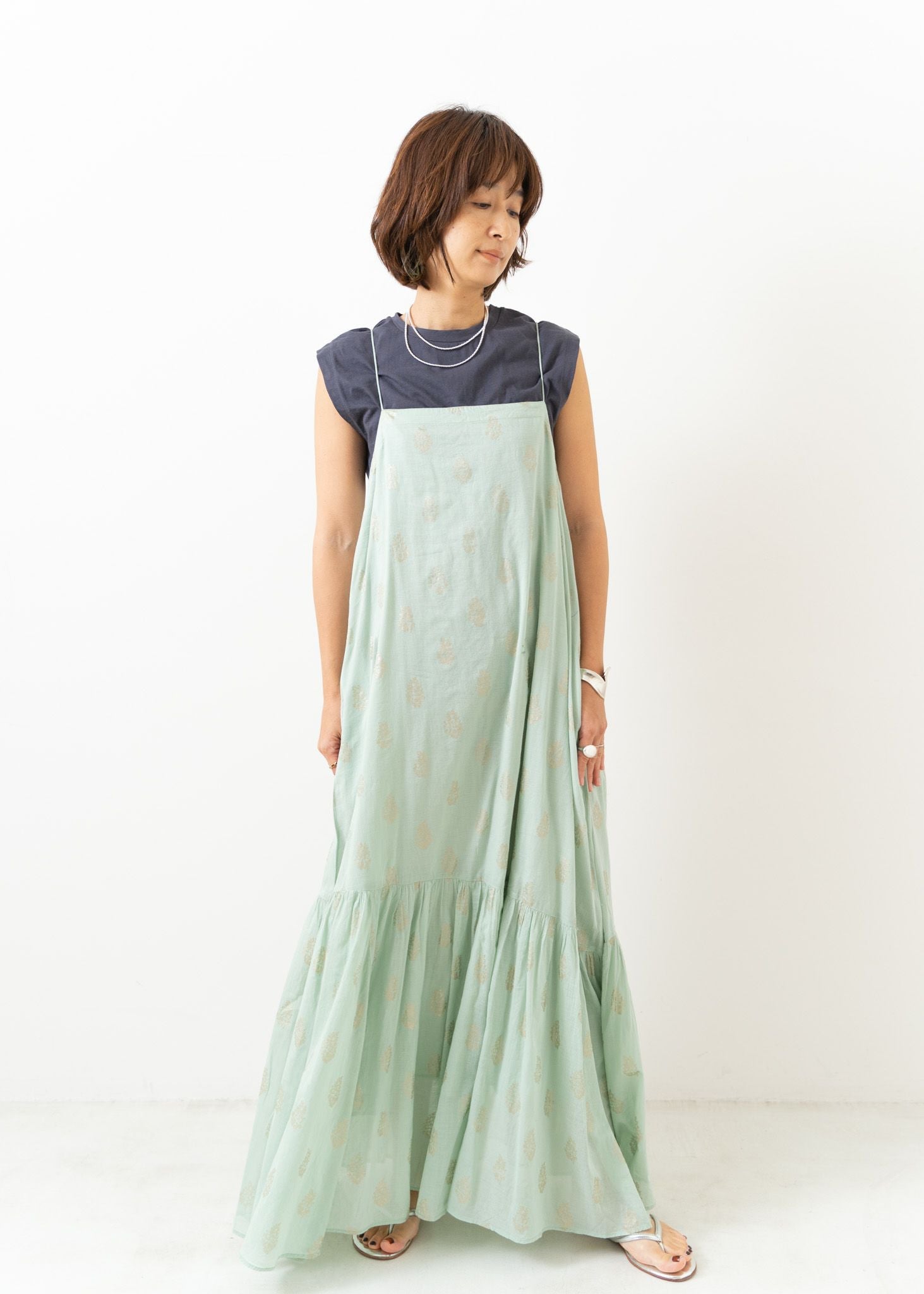 Cotton Voile Foil Flower Print Cami Dress