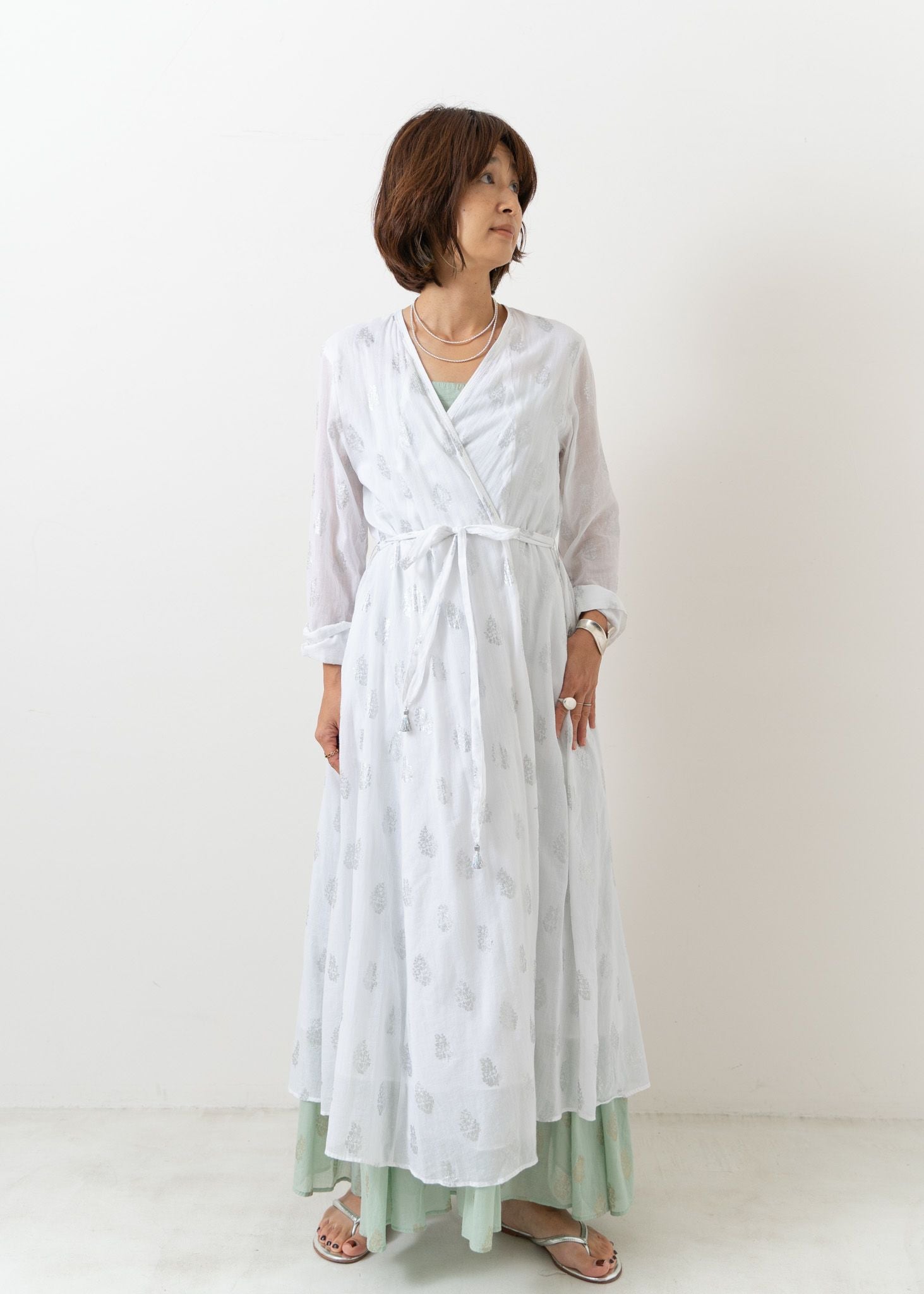 Cotton Voile Foil Flower Print Gown