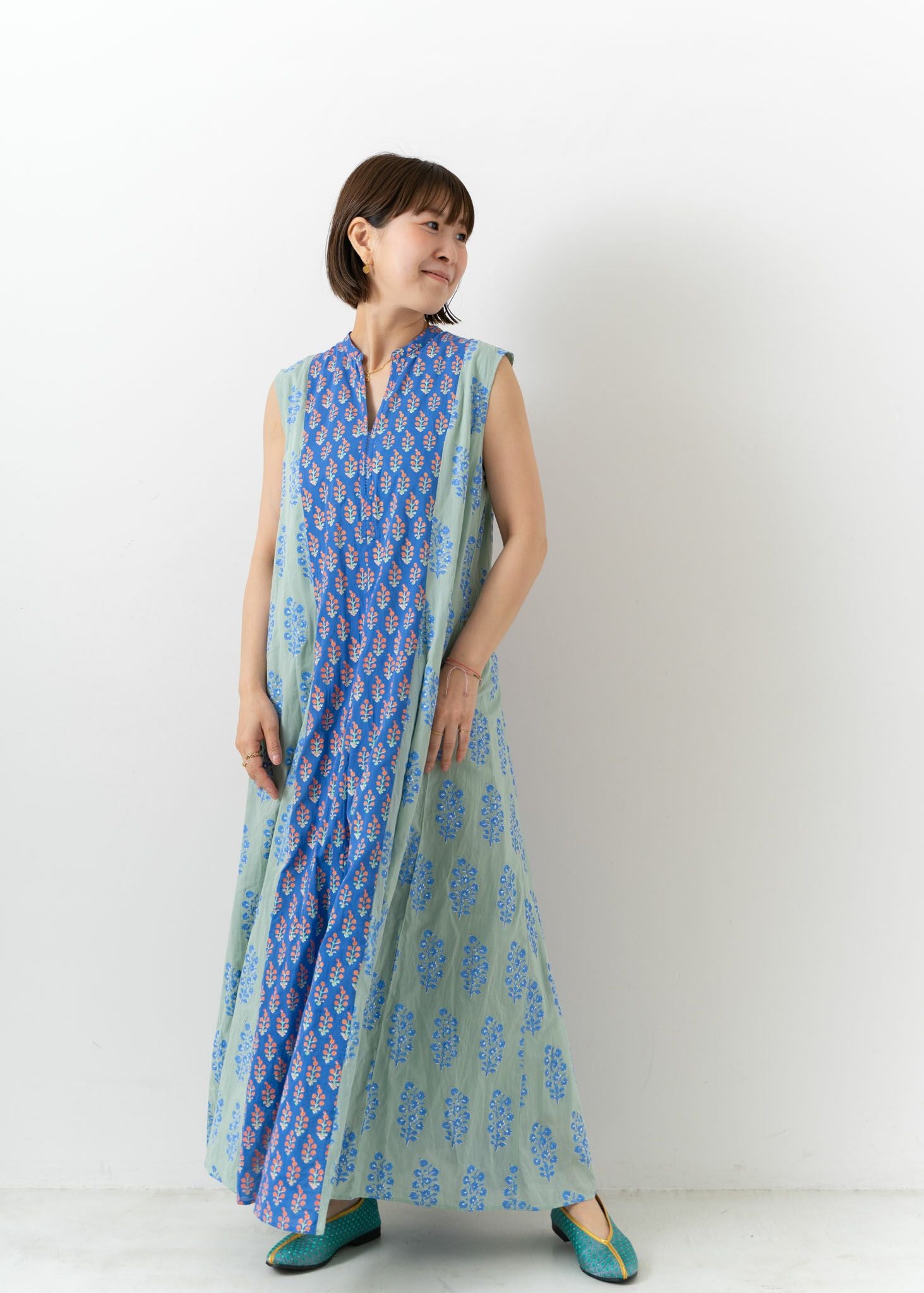 Cotton Voile Ethnic Combination Print Panel Dress
