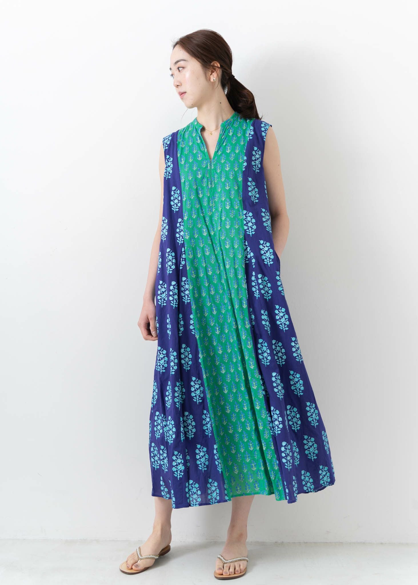 Cotton Voile Ethnic Combination Print - ロングワンピース